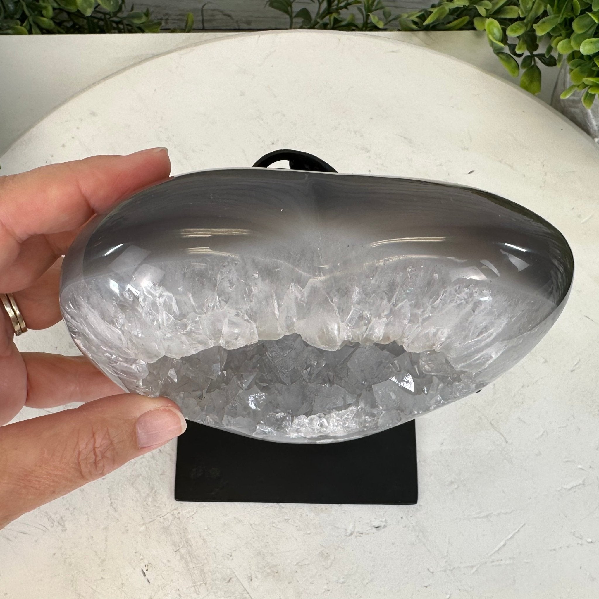 Polished Agate Heart Geode on a Metal Stand, 3.7 lbs & 6.4" Tall, Model #5468-0073 by Brazil Gems - Brazil GemsBrazil GemsPolished Agate Heart Geode on a Metal Stand, 3.7 lbs & 6.4" Tall, Model #5468-0073 by Brazil GemsHearts5468-0073