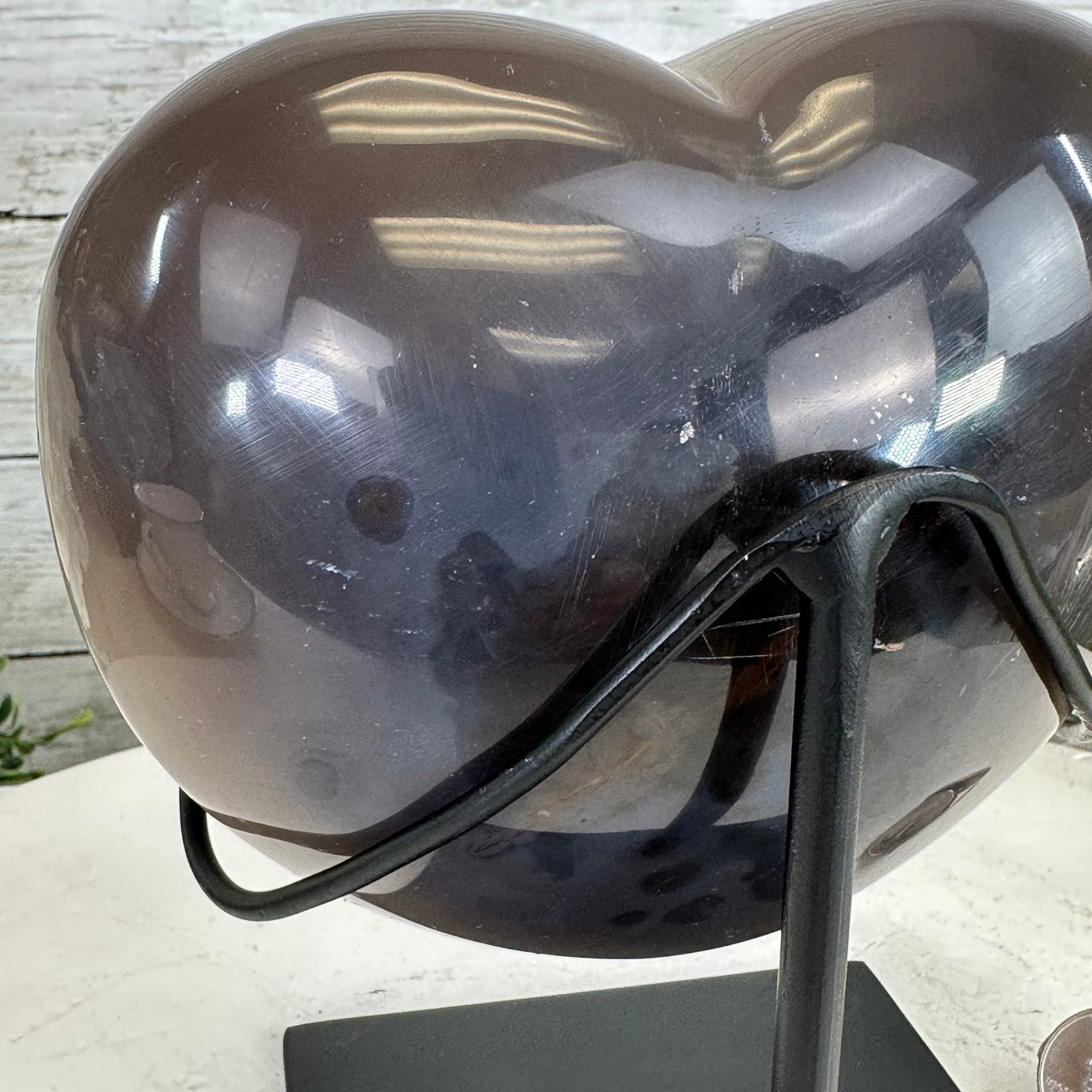 Polished Agate Heart Geode on a Metal Stand, 3.7 lbs & 6.4" Tall, Model #5468-0073 by Brazil Gems - Brazil GemsBrazil GemsPolished Agate Heart Geode on a Metal Stand, 3.7 lbs & 6.4" Tall, Model #5468-0073 by Brazil GemsHearts5468-0073