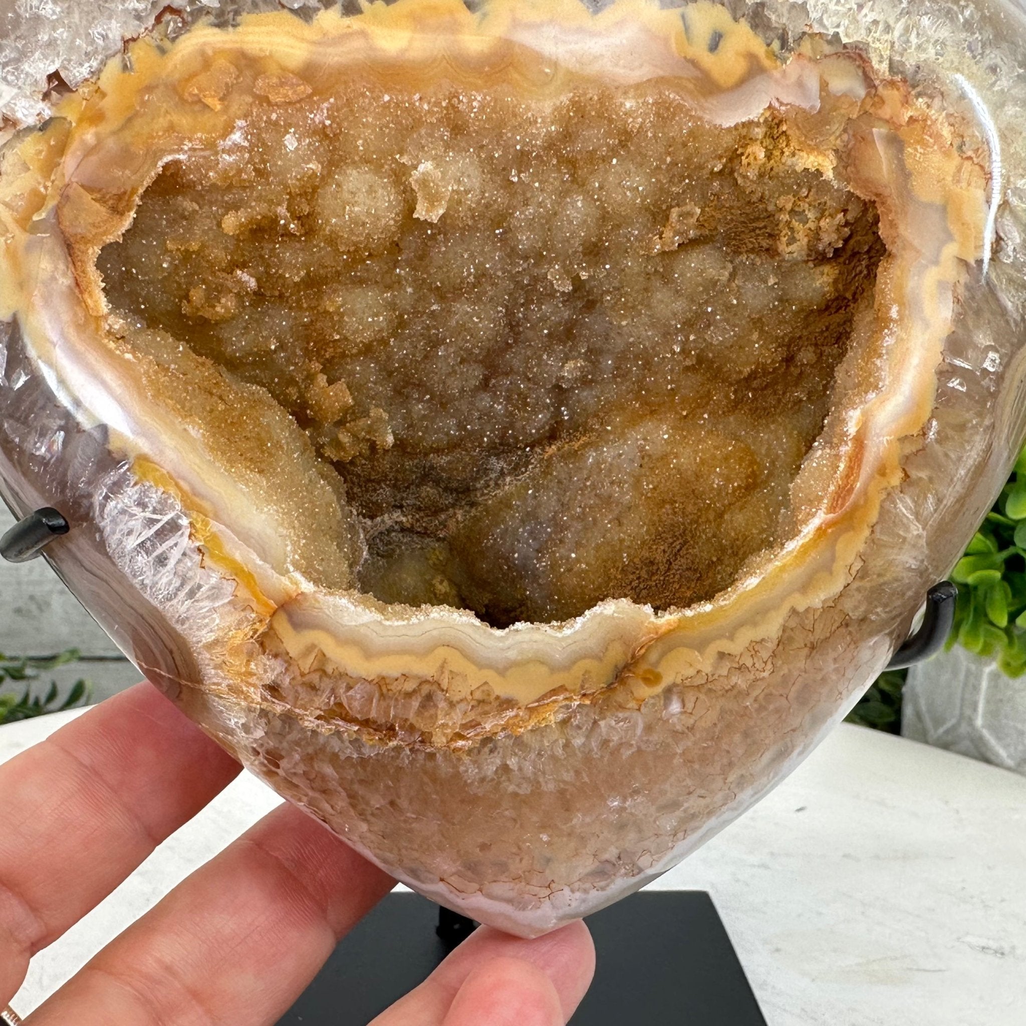 Polished Agate Heart Geode on a Metal Stand, 4.2 lbs & 7.1" Tall, Model #5468-0070 by Brazil Gems - Brazil GemsBrazil GemsPolished Agate Heart Geode on a Metal Stand, 4.2 lbs & 7.1" Tall, Model #5468-0070 by Brazil GemsHearts5468-0070