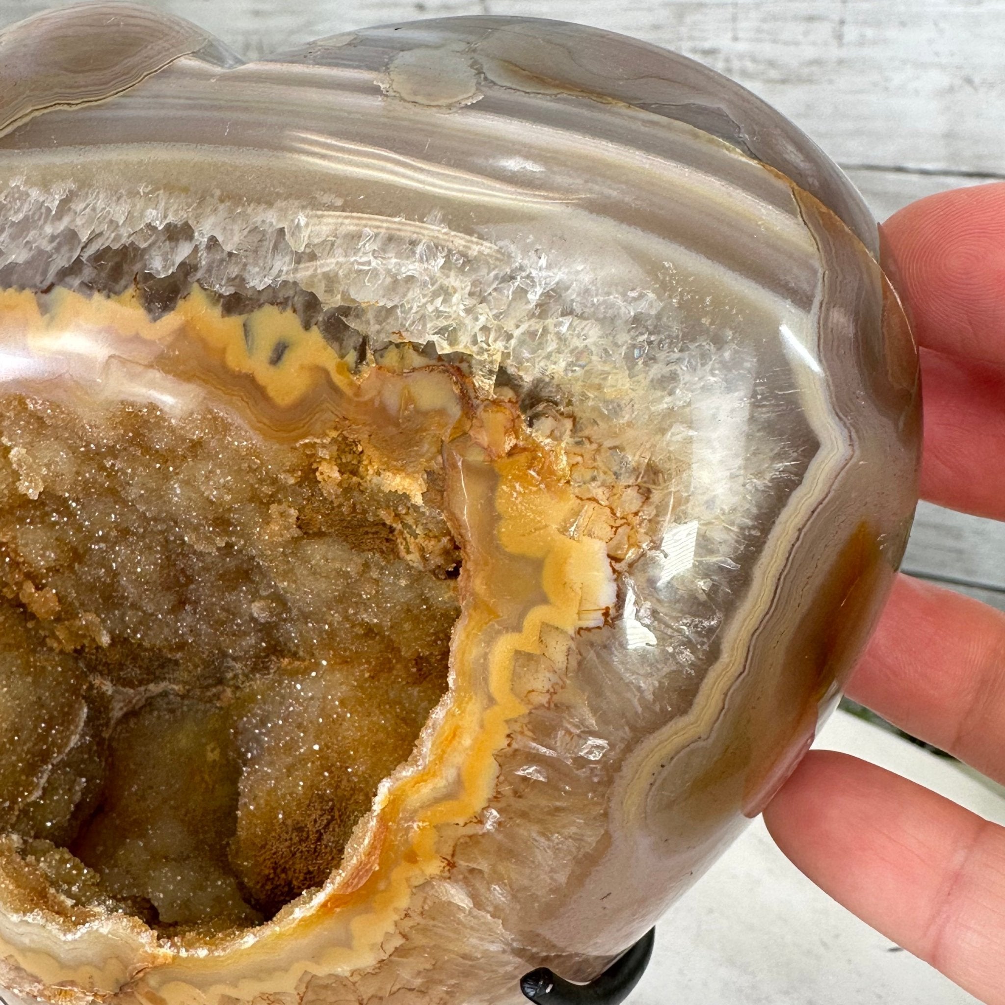 Polished Agate Heart Geode on a Metal Stand, 4.2 lbs & 7.1" Tall, Model #5468-0070 by Brazil Gems - Brazil GemsBrazil GemsPolished Agate Heart Geode on a Metal Stand, 4.2 lbs & 7.1" Tall, Model #5468-0070 by Brazil GemsHearts5468-0070