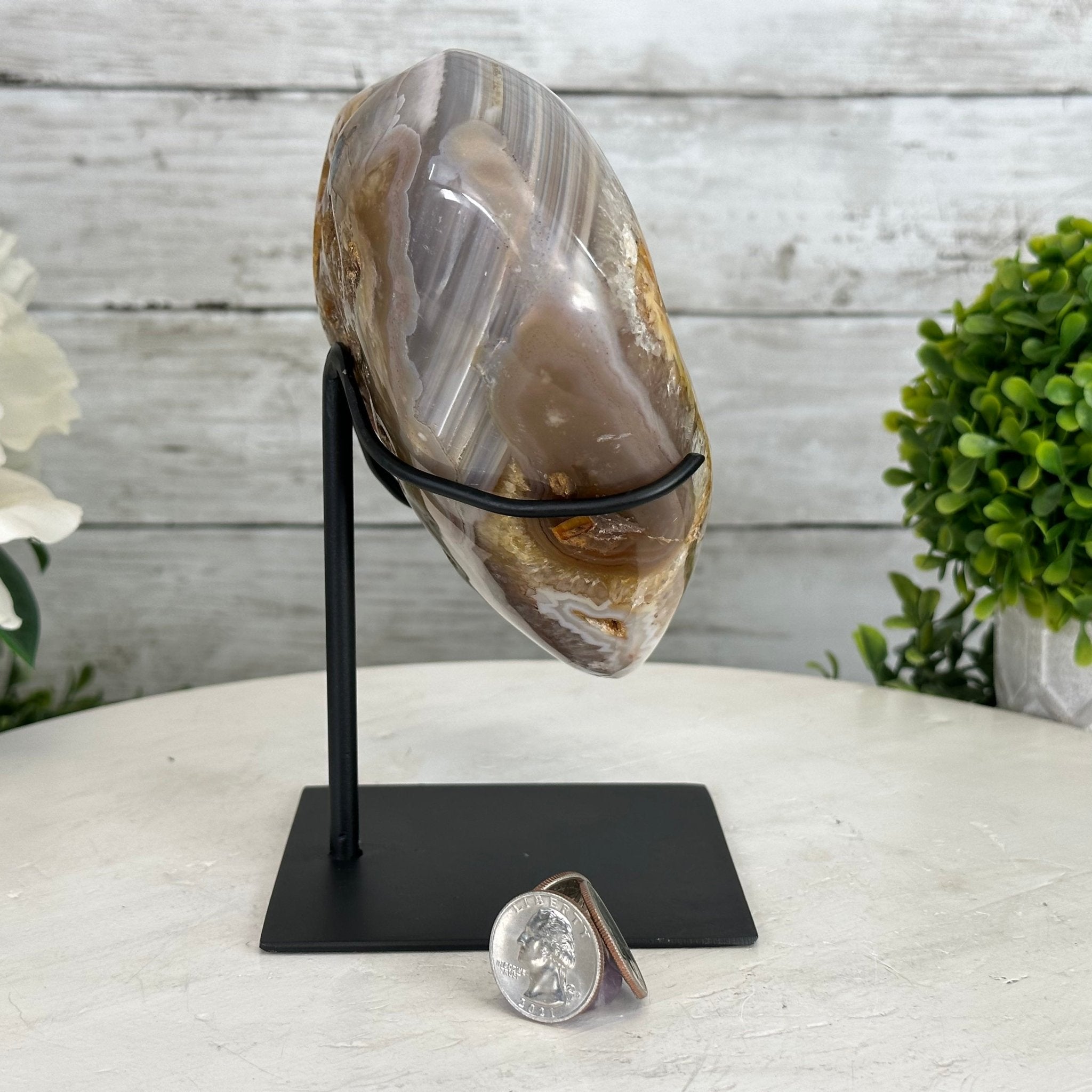 Polished Agate Heart Geode on a Metal Stand, 4.2 lbs & 7.1" Tall, Model #5468-0070 by Brazil Gems - Brazil GemsBrazil GemsPolished Agate Heart Geode on a Metal Stand, 4.2 lbs & 7.1" Tall, Model #5468-0070 by Brazil GemsHearts5468-0070