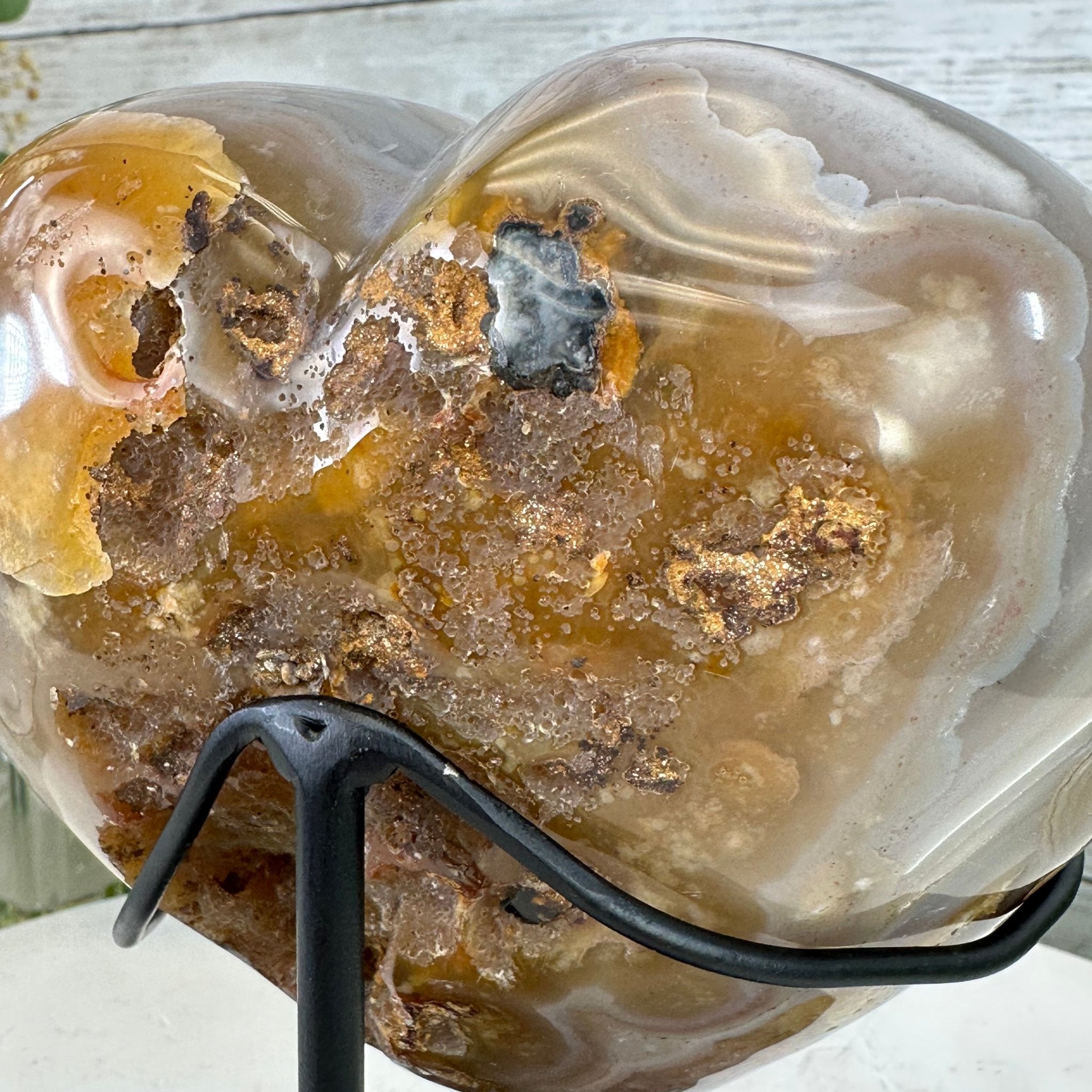 Polished Agate Heart Geode on a Metal Stand, 4.2 lbs & 7.1" Tall, Model #5468-0070 by Brazil Gems - Brazil GemsBrazil GemsPolished Agate Heart Geode on a Metal Stand, 4.2 lbs & 7.1" Tall, Model #5468-0070 by Brazil GemsHearts5468-0070