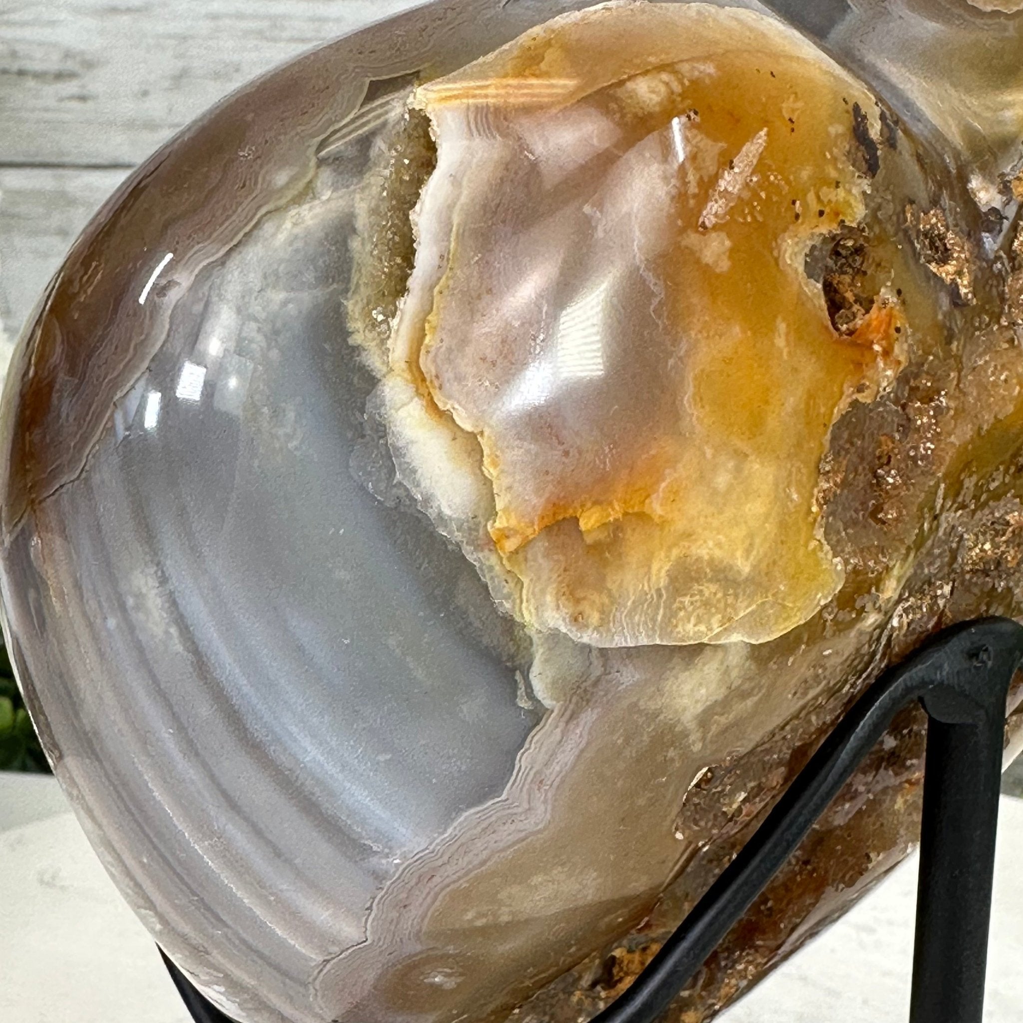 Polished Agate Heart Geode on a Metal Stand, 4.2 lbs & 7.1" Tall, Model #5468-0070 by Brazil Gems - Brazil GemsBrazil GemsPolished Agate Heart Geode on a Metal Stand, 4.2 lbs & 7.1" Tall, Model #5468-0070 by Brazil GemsHearts5468-0070