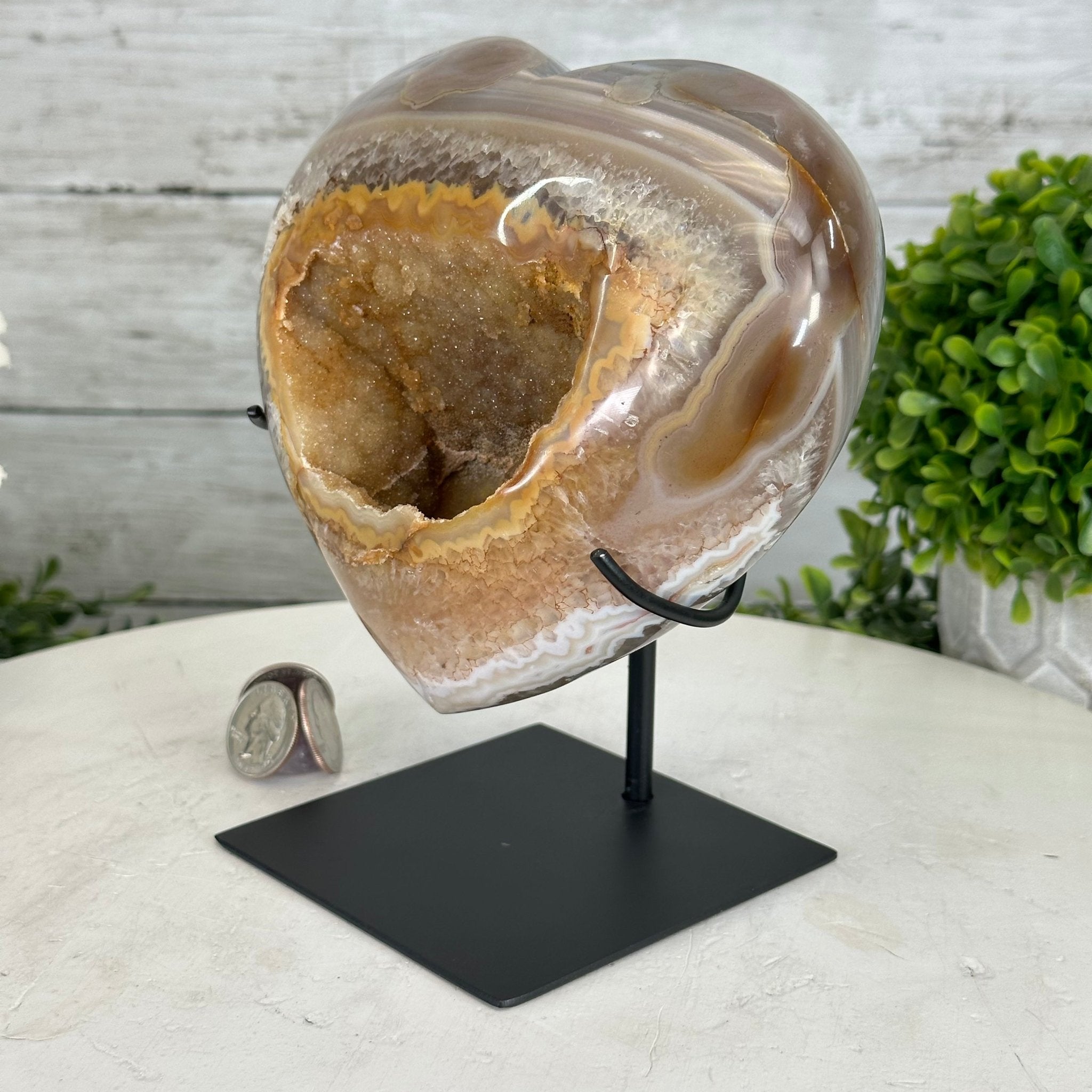 Polished Agate Heart Geode on a Metal Stand, 4.2 lbs & 7.1" Tall, Model #5468-0070 by Brazil Gems - Brazil GemsBrazil GemsPolished Agate Heart Geode on a Metal Stand, 4.2 lbs & 7.1" Tall, Model #5468-0070 by Brazil GemsHearts5468-0070