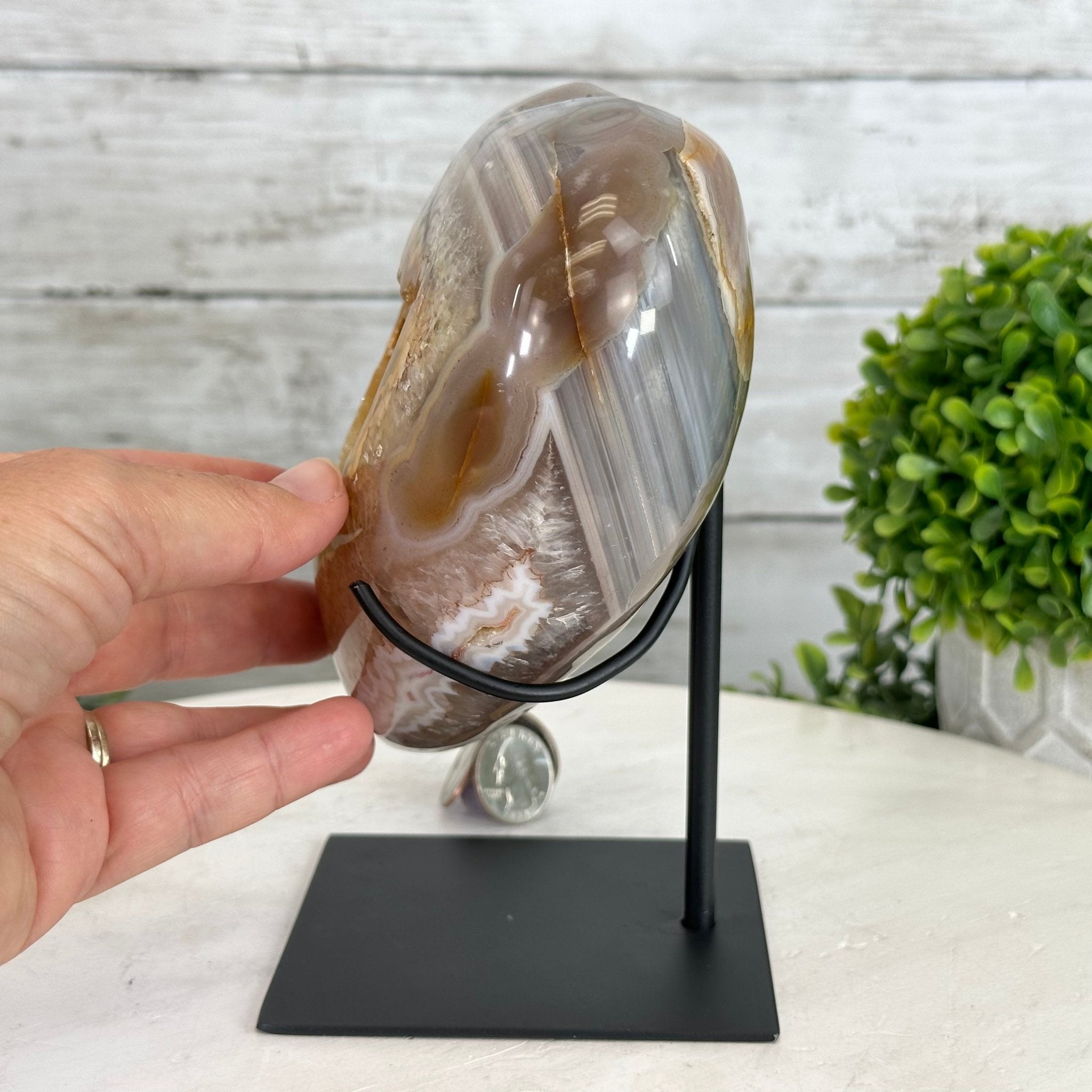Polished Agate Heart Geode on a Metal Stand, 4.2 lbs & 7.1" Tall, Model #5468-0070 by Brazil Gems - Brazil GemsBrazil GemsPolished Agate Heart Geode on a Metal Stand, 4.2 lbs & 7.1" Tall, Model #5468-0070 by Brazil GemsHearts5468-0070