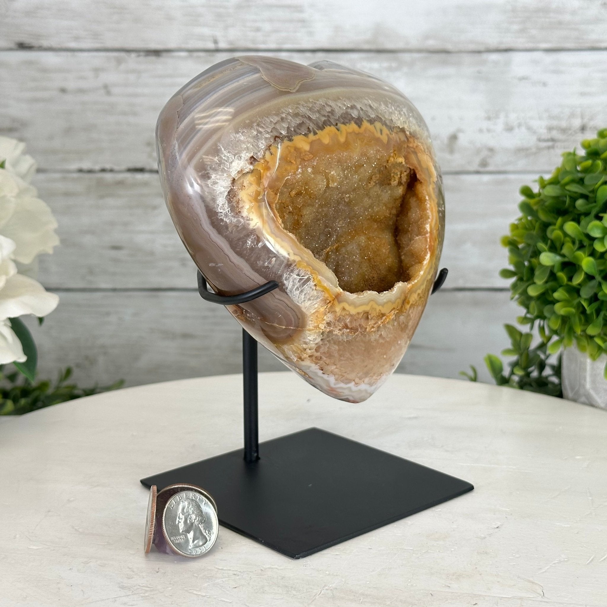 Polished Agate Heart Geode on a Metal Stand, 4.2 lbs & 7.1" Tall, Model #5468-0070 by Brazil Gems - Brazil GemsBrazil GemsPolished Agate Heart Geode on a Metal Stand, 4.2 lbs & 7.1" Tall, Model #5468-0070 by Brazil GemsHearts5468-0070