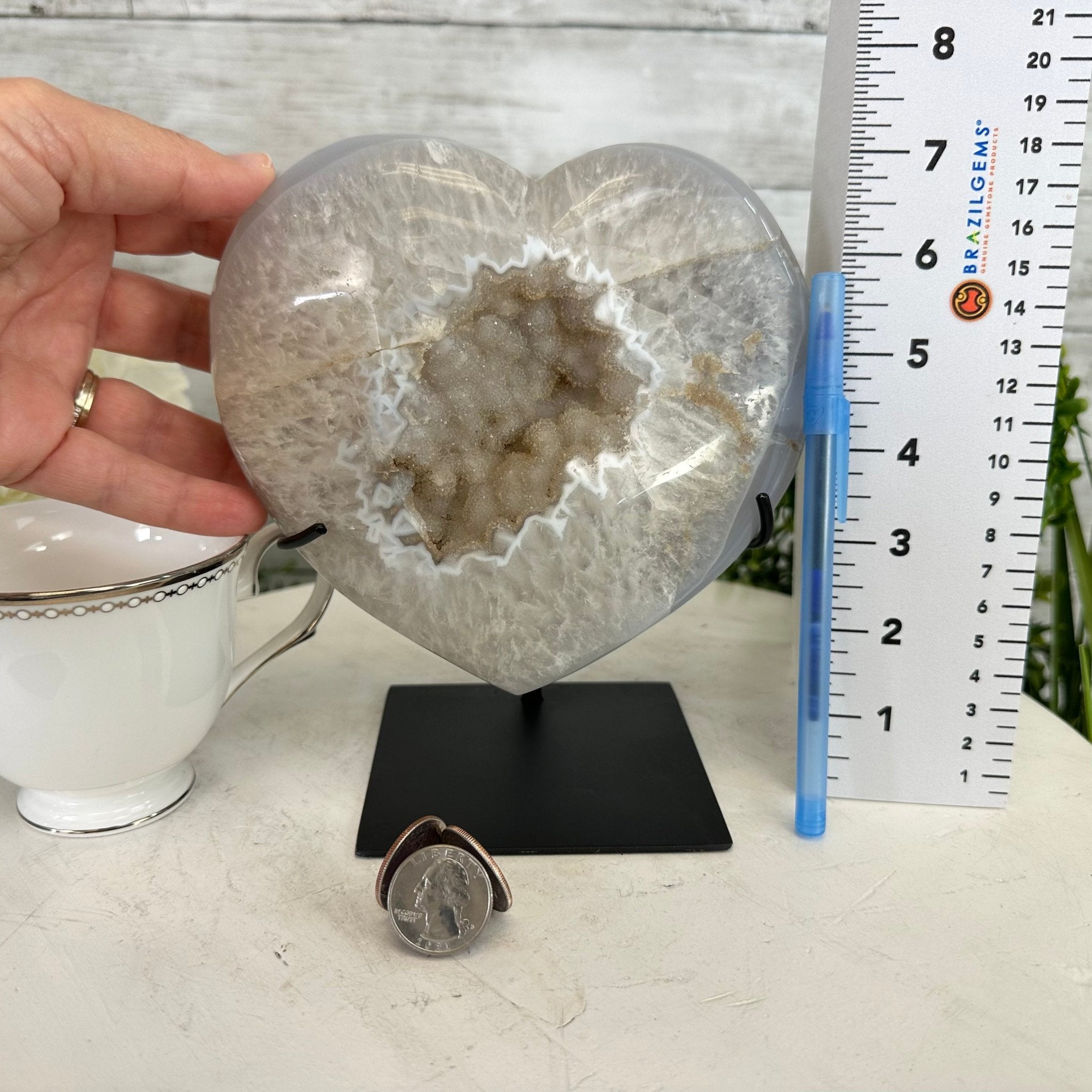 Polished Agate Heart Geode on a Metal Stand, 5.4 lbs & 7.5" Tall, Model #5468-0074 by Brazil Gems - Brazil GemsBrazil GemsPolished Agate Heart Geode on a Metal Stand, 5.4 lbs & 7.5" Tall, Model #5468-0074 by Brazil GemsHearts5468-0074