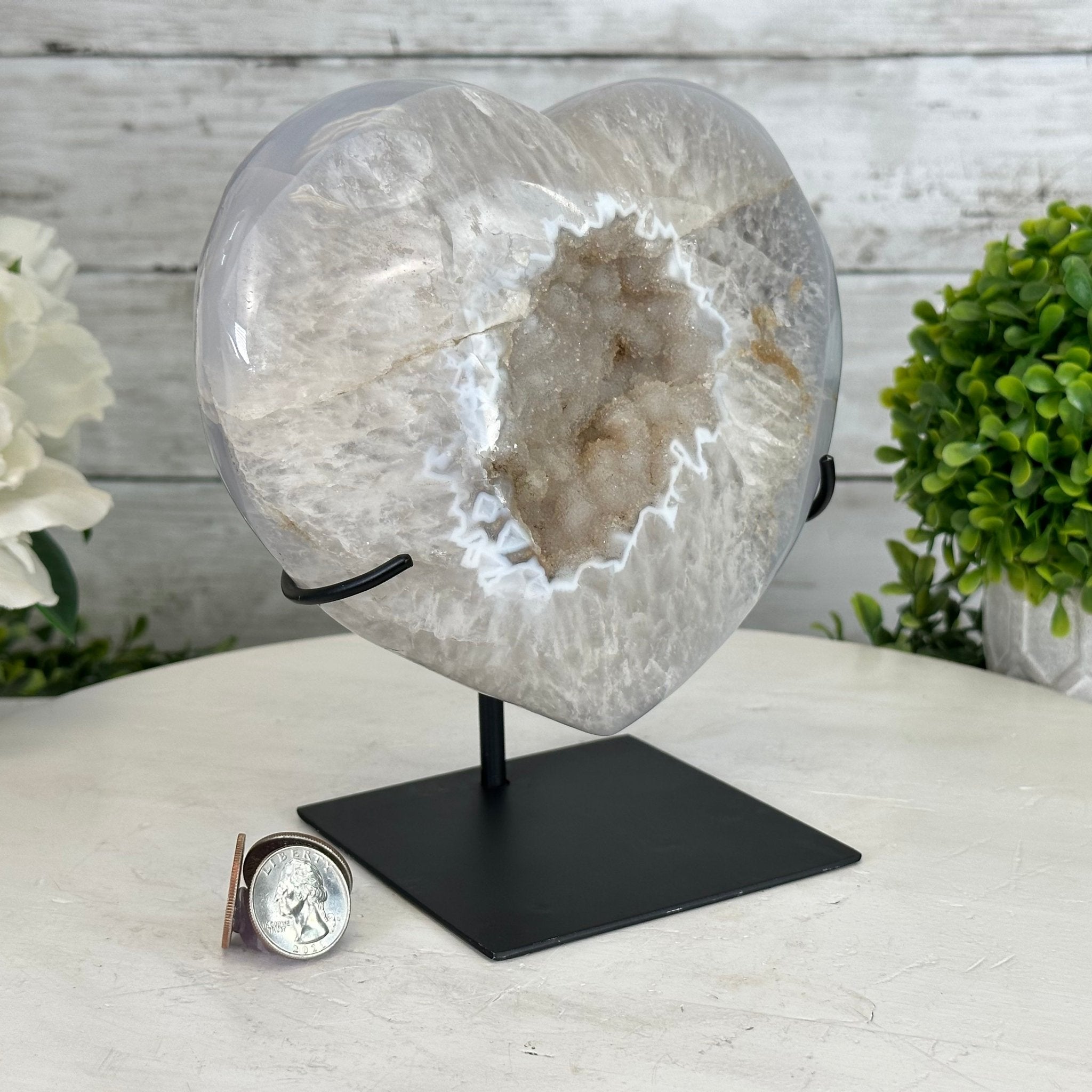 Polished Agate Heart Geode on a Metal Stand, 5.4 lbs & 7.5" Tall, Model #5468-0074 by Brazil Gems - Brazil GemsBrazil GemsPolished Agate Heart Geode on a Metal Stand, 5.4 lbs & 7.5" Tall, Model #5468-0074 by Brazil GemsHearts5468-0074