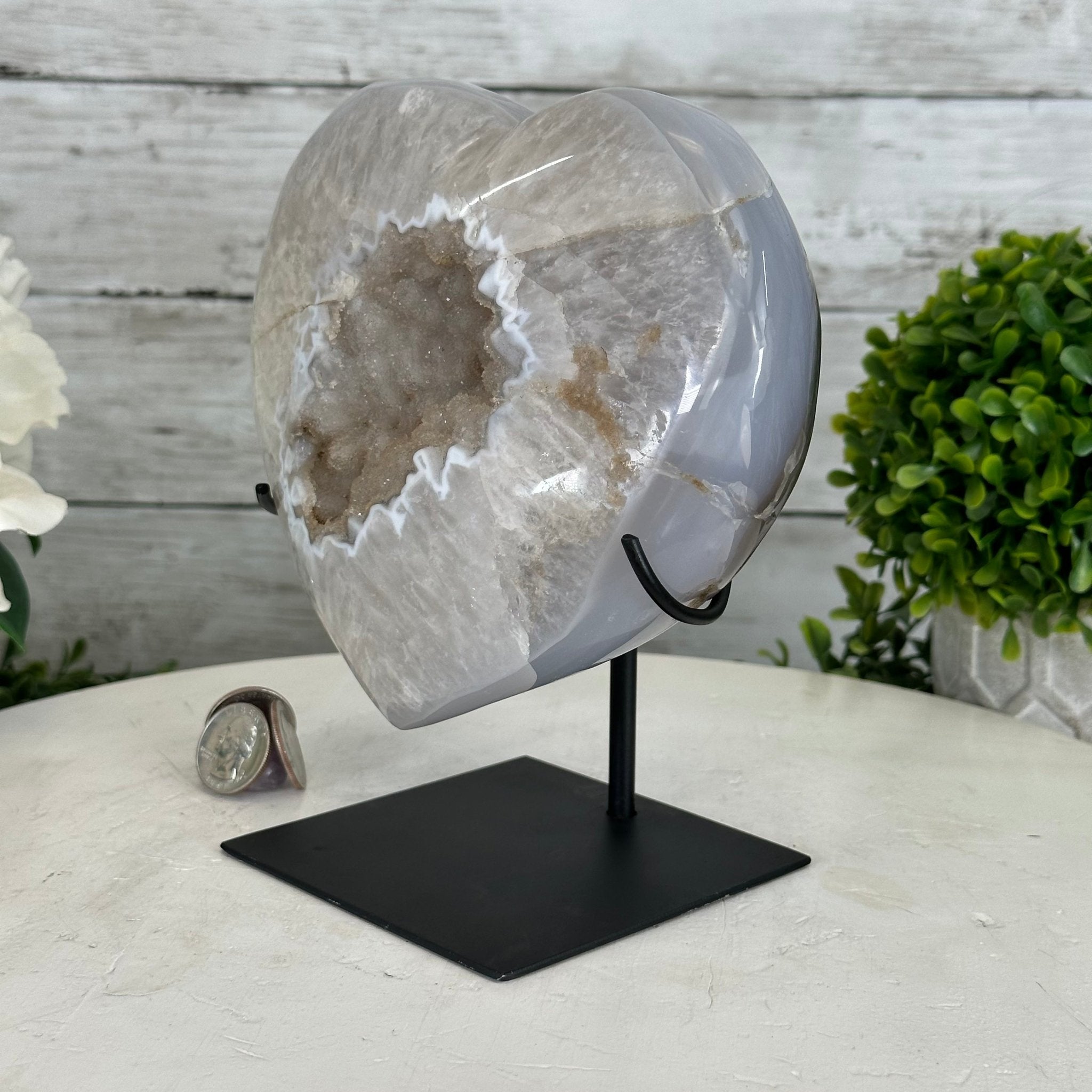 Polished Agate Heart Geode on a Metal Stand, 5.4 lbs & 7.5" Tall, Model #5468-0074 by Brazil Gems - Brazil GemsBrazil GemsPolished Agate Heart Geode on a Metal Stand, 5.4 lbs & 7.5" Tall, Model #5468-0074 by Brazil GemsHearts5468-0074
