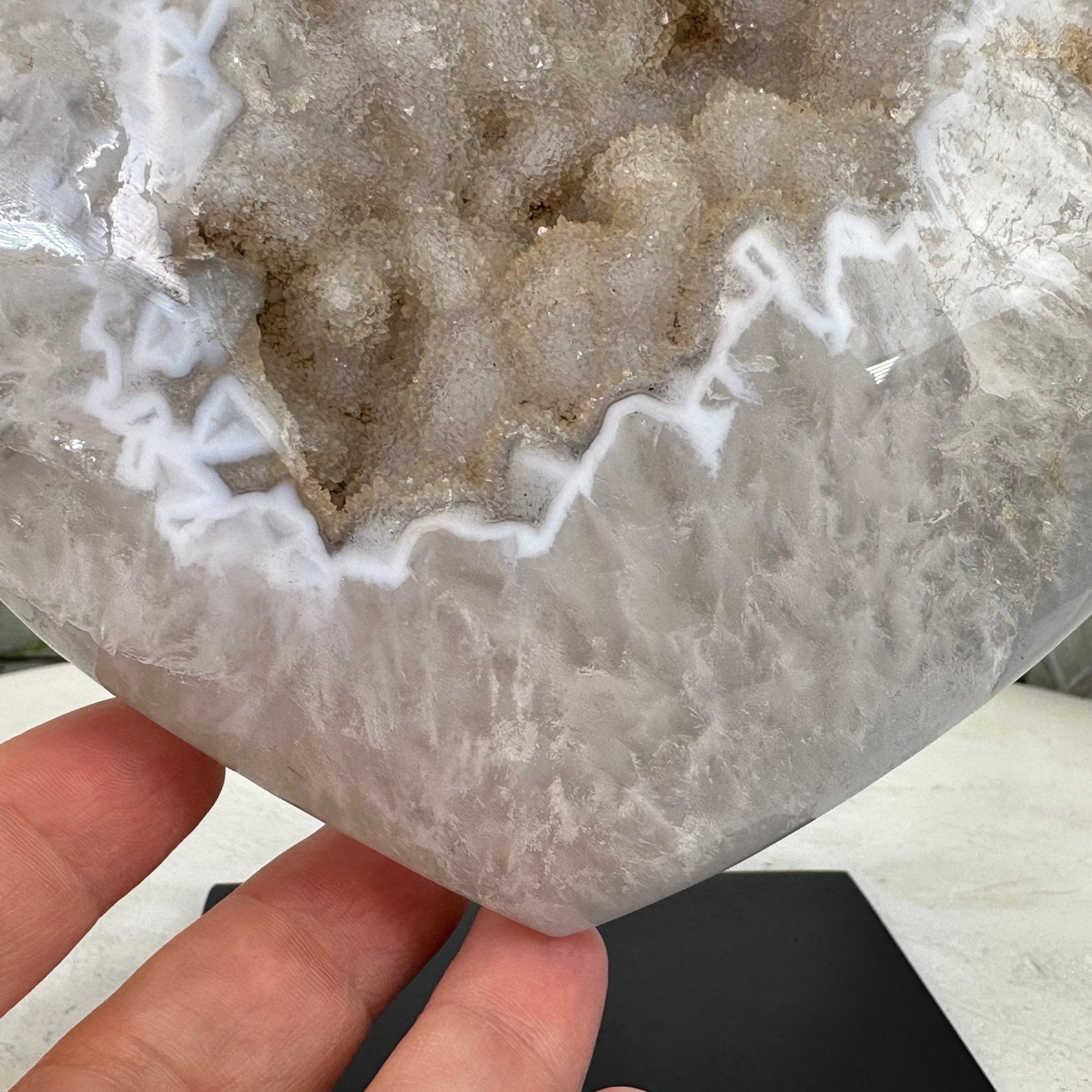 Polished Agate Heart Geode on a Metal Stand, 5.4 lbs & 7.5" Tall, Model #5468-0074 by Brazil Gems - Brazil GemsBrazil GemsPolished Agate Heart Geode on a Metal Stand, 5.4 lbs & 7.5" Tall, Model #5468-0074 by Brazil GemsHearts5468-0074