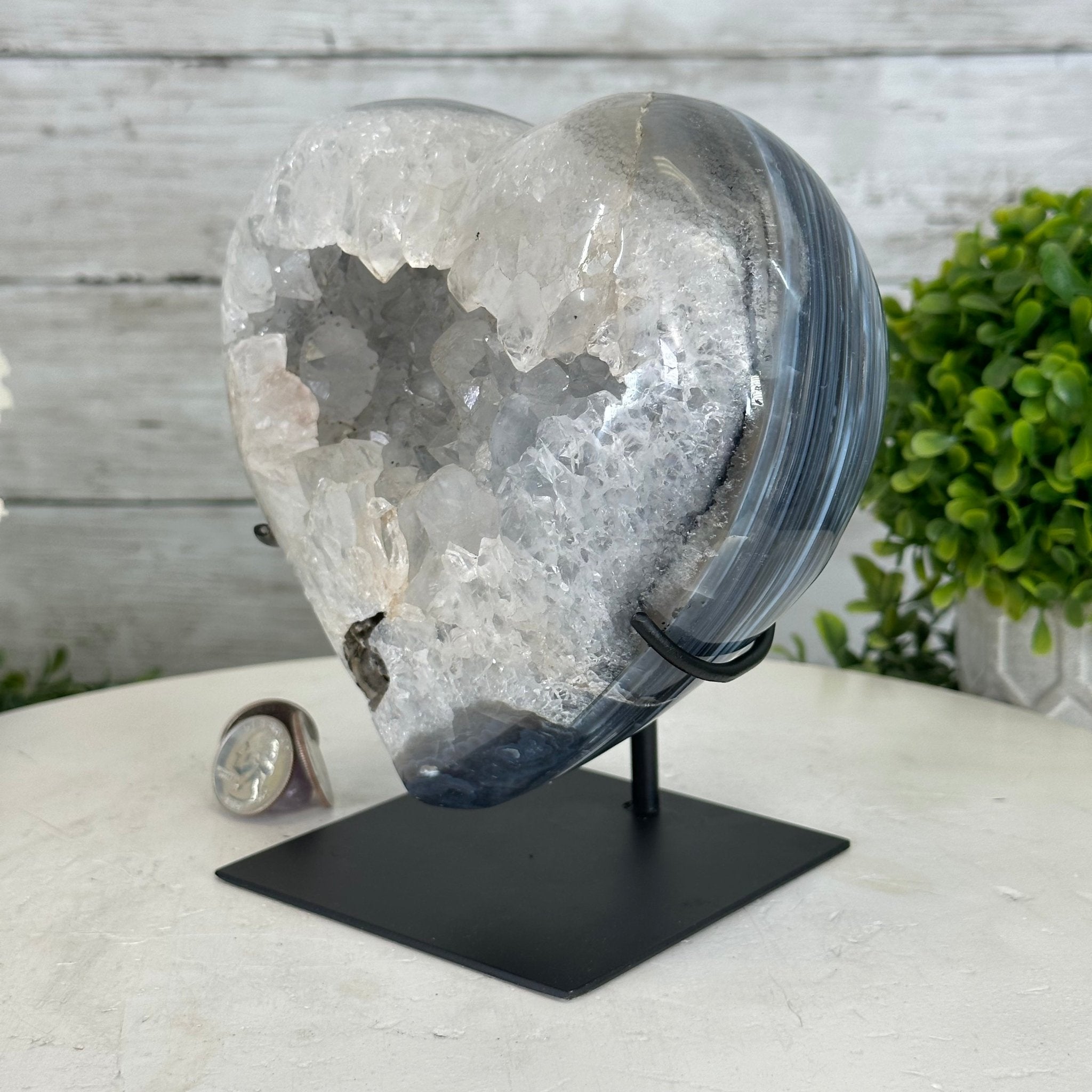Polished Agate Heart Geode on a Metal Stand, 5.5 lbs & 6.6" Tall, Model #5468-0077 by Brazil Gems - Brazil GemsBrazil GemsPolished Agate Heart Geode on a Metal Stand, 5.5 lbs & 6.6" Tall, Model #5468-0077 by Brazil GemsHearts5468-0077