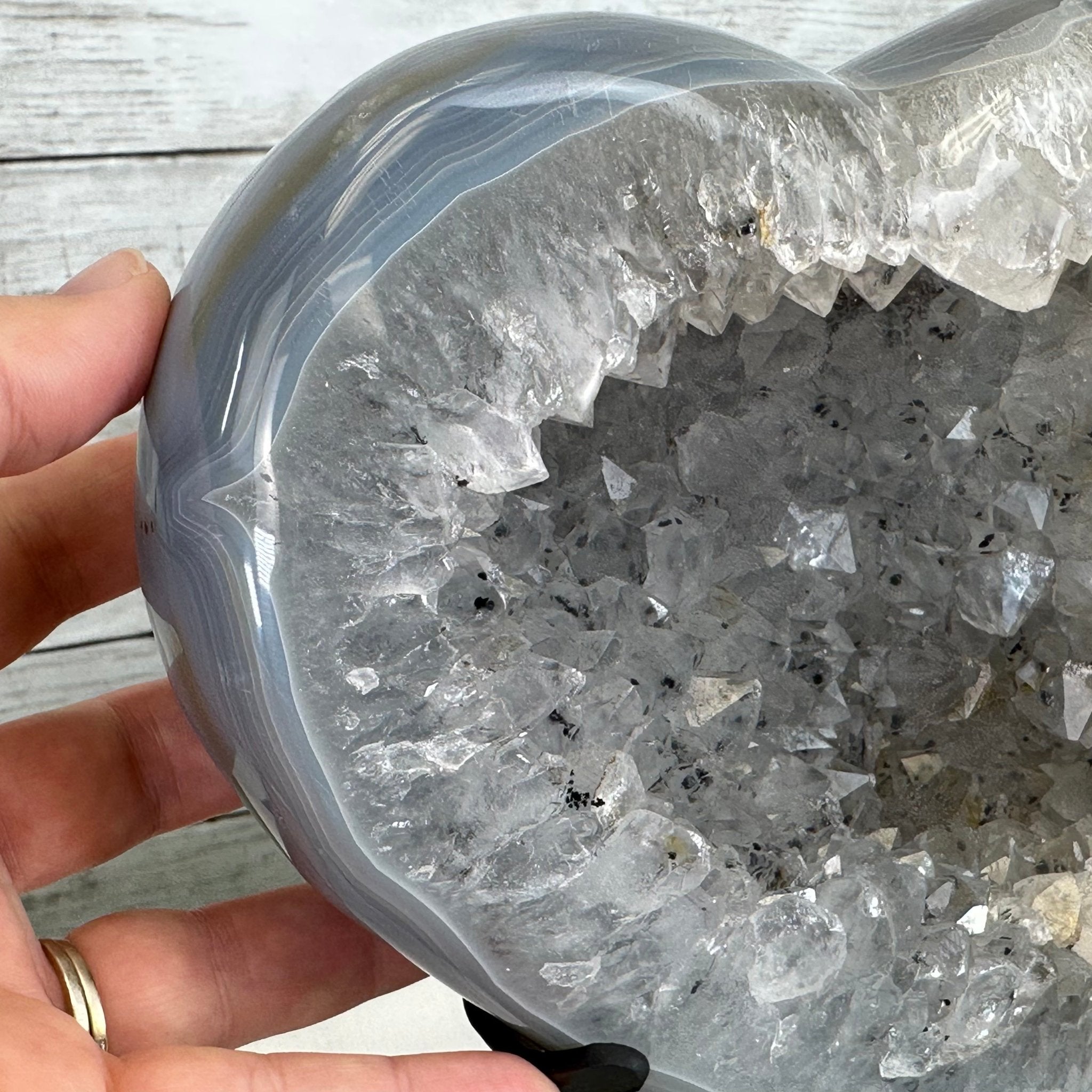 Polished Agate Heart Geode on a Metal Stand, 7.8 lbs & 8.5" Tall, Model #5468-0084 by Brazil Gems - Brazil GemsBrazil GemsPolished Agate Heart Geode on a Metal Stand, 7.8 lbs & 8.5" Tall, Model #5468-0084 by Brazil GemsHearts5468-0084