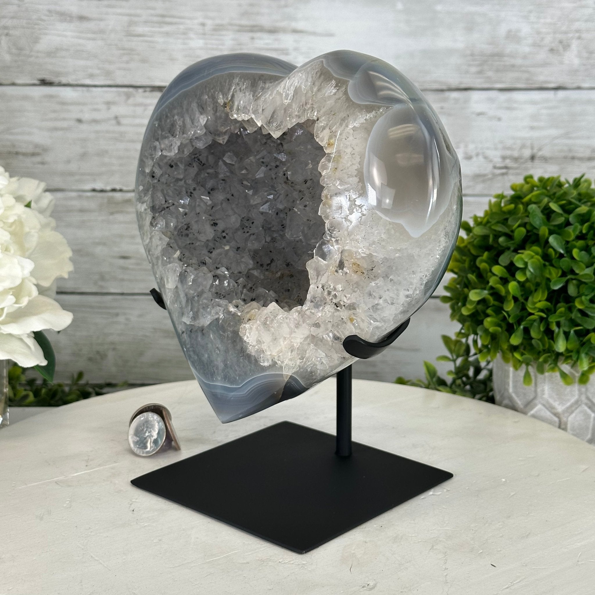 Polished Agate Heart Geode on a Metal Stand, 7.8 lbs & 8.5" Tall, Model #5468-0084 by Brazil Gems - Brazil GemsBrazil GemsPolished Agate Heart Geode on a Metal Stand, 7.8 lbs & 8.5" Tall, Model #5468-0084 by Brazil GemsHearts5468-0084