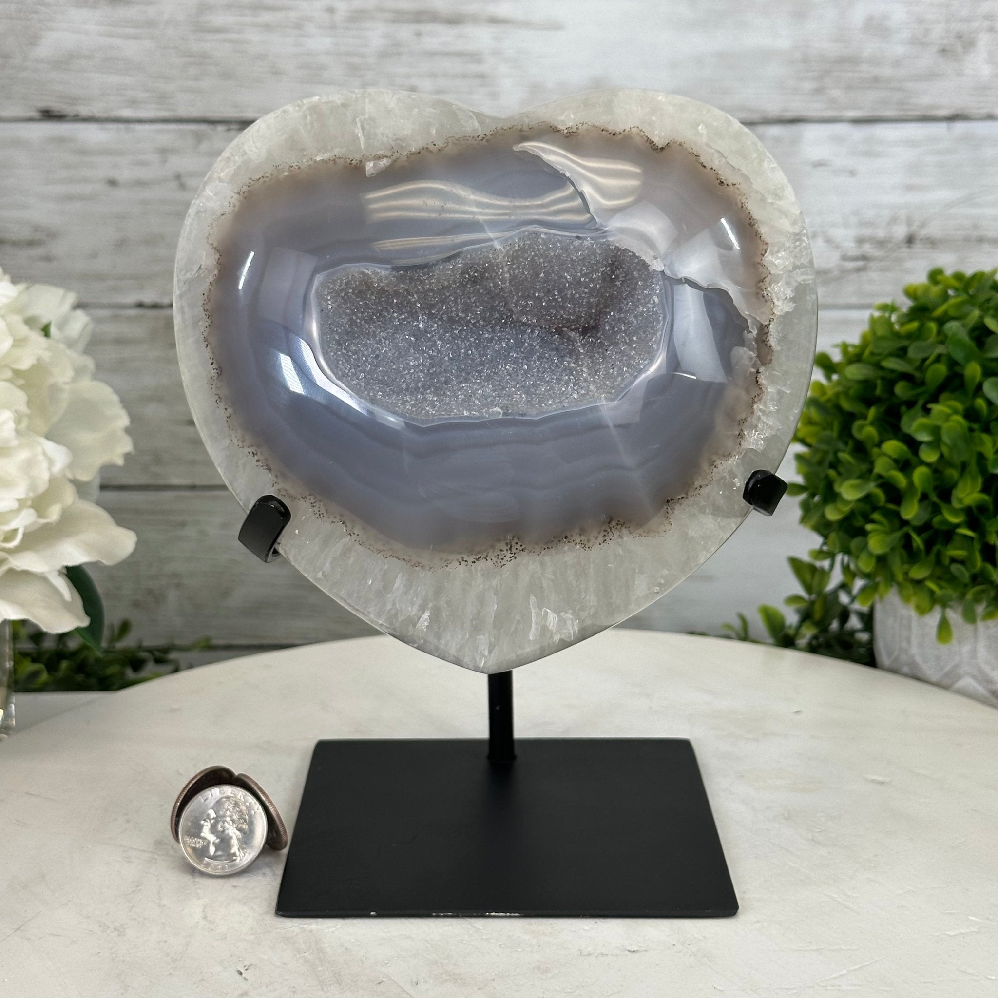 Polished Agate Heart Geode on a Metal Stand, 8.2 lbs & 8.25" Tall, Model #5468-0079 by Brazil Gems - Brazil GemsBrazil GemsPolished Agate Heart Geode on a Metal Stand, 8.2 lbs & 8.25" Tall, Model #5468-0079 by Brazil GemsHearts5468-0079