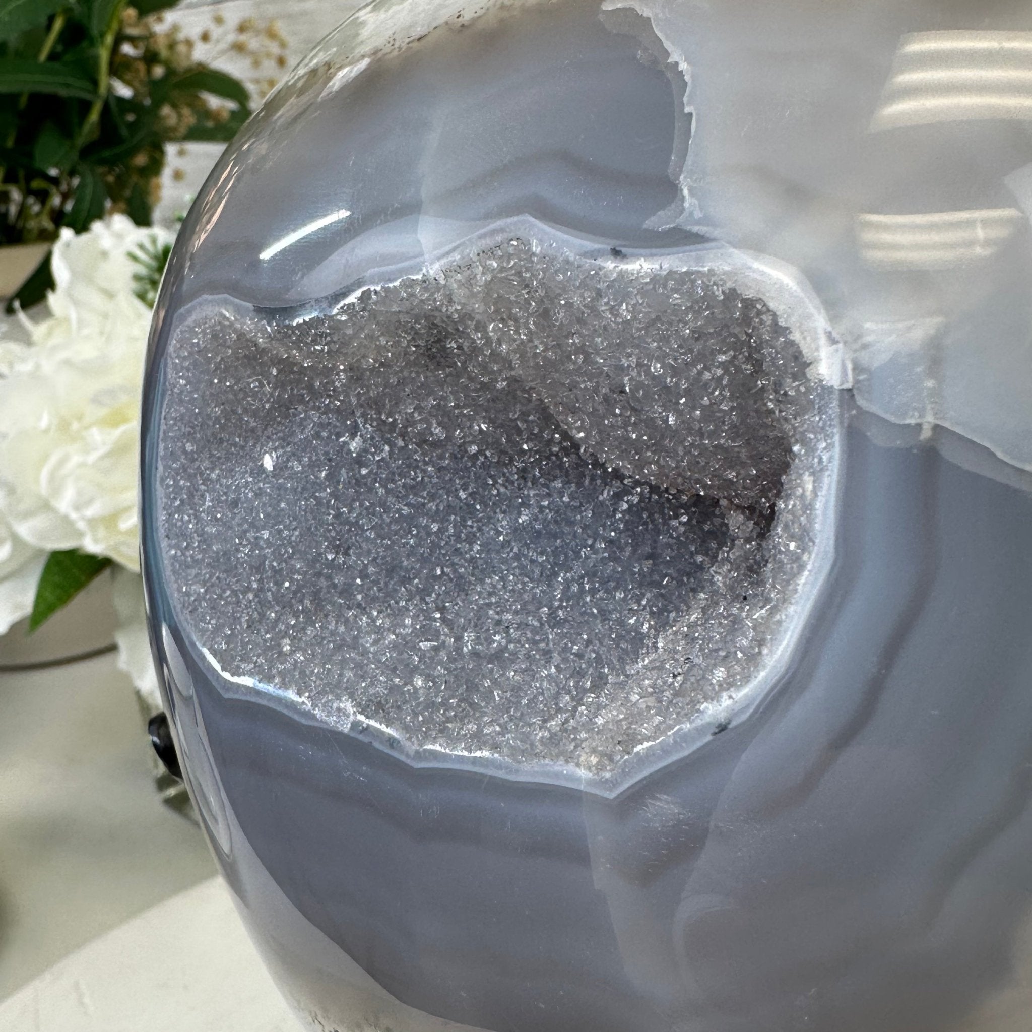 Polished Agate Heart Geode on a Metal Stand, 8.2 lbs & 8.25" Tall, Model #5468-0079 by Brazil Gems - Brazil GemsBrazil GemsPolished Agate Heart Geode on a Metal Stand, 8.2 lbs & 8.25" Tall, Model #5468-0079 by Brazil GemsHearts5468-0079