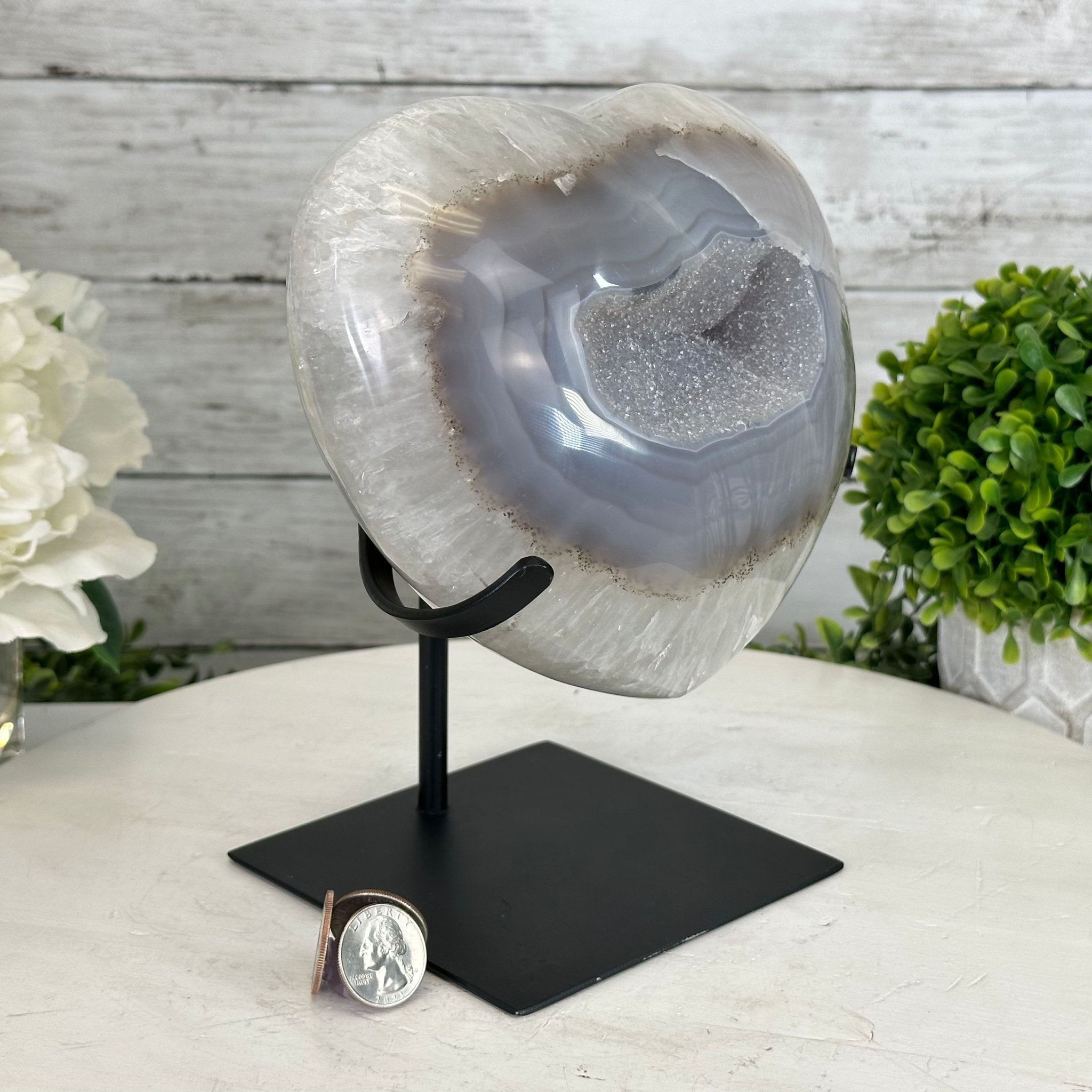 Polished Agate Heart Geode on a Metal Stand, 8.2 lbs & 8.25" Tall, Model #5468-0079 by Brazil Gems - Brazil GemsBrazil GemsPolished Agate Heart Geode on a Metal Stand, 8.2 lbs & 8.25" Tall, Model #5468-0079 by Brazil GemsHearts5468-0079