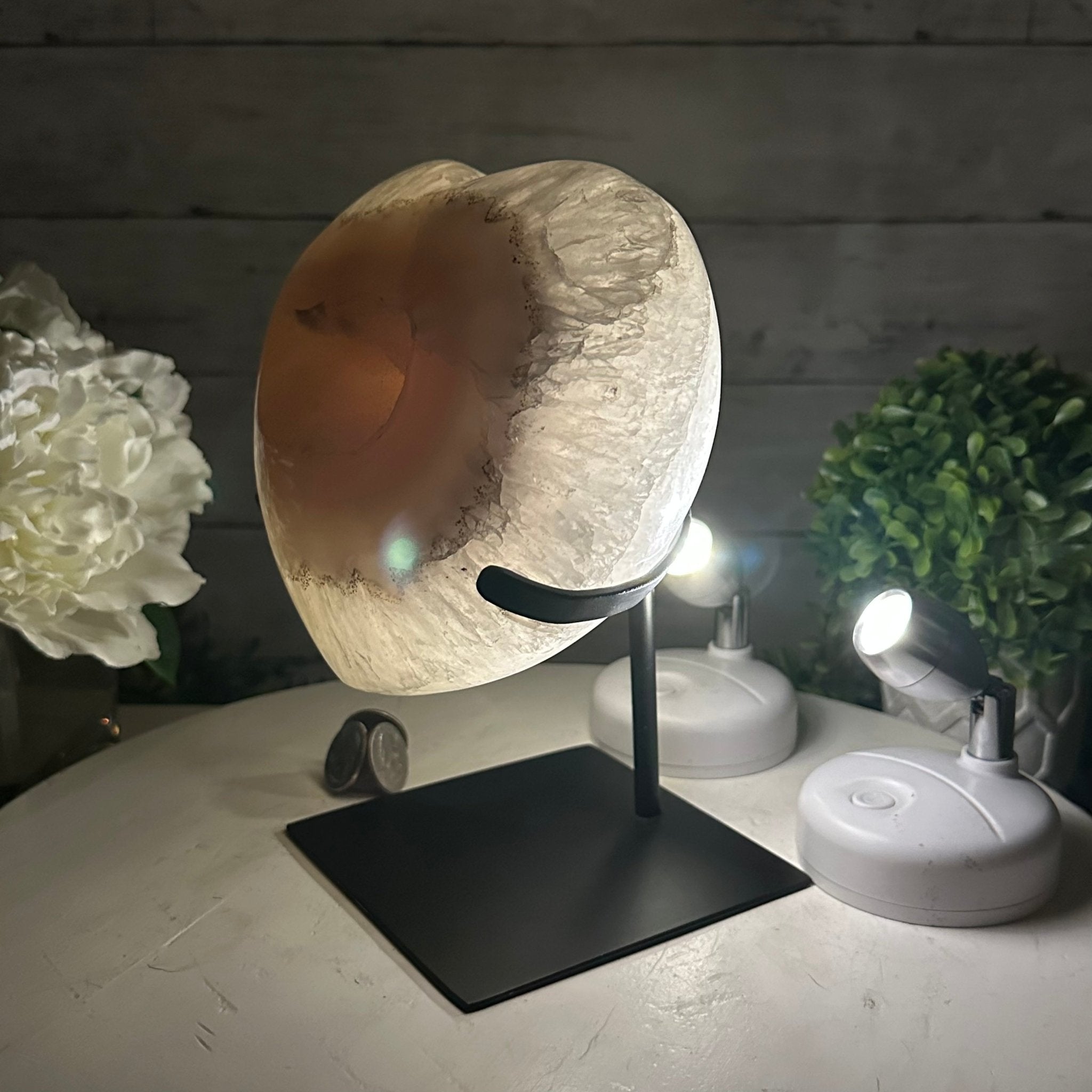 Polished Agate Heart Geode on a Metal Stand, 8.2 lbs & 8.25" Tall, Model #5468-0079 by Brazil Gems - Brazil GemsBrazil GemsPolished Agate Heart Geode on a Metal Stand, 8.2 lbs & 8.25" Tall, Model #5468-0079 by Brazil GemsHearts5468-0079