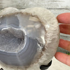 Polished Agate Heart Geode on a Metal Stand, 8.2 lbs & 8.25" Tall, Model #5468-0079 by Brazil Gems - Brazil GemsBrazil GemsPolished Agate Heart Geode on a Metal Stand, 8.2 lbs & 8.25" Tall, Model #5468-0079 by Brazil GemsHearts5468-0079