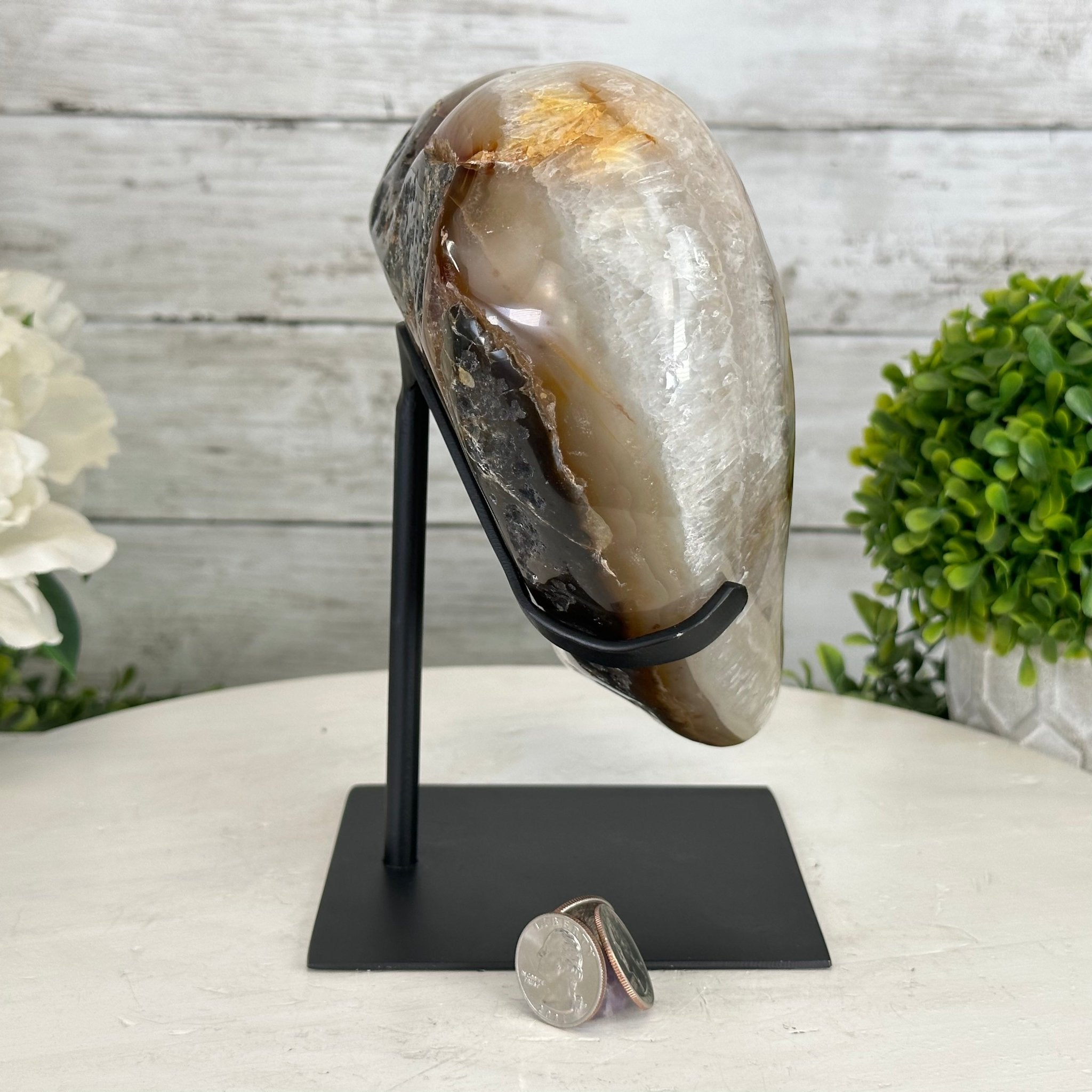 Polished Agate Heart Geode on a Metal Stand, 8.4 lbs & 8.2" Tall, Model #5468-0080 by Brazil Gems - Brazil GemsBrazil GemsPolished Agate Heart Geode on a Metal Stand, 8.4 lbs & 8.2" Tall, Model #5468-0080 by Brazil GemsHearts5468-0080