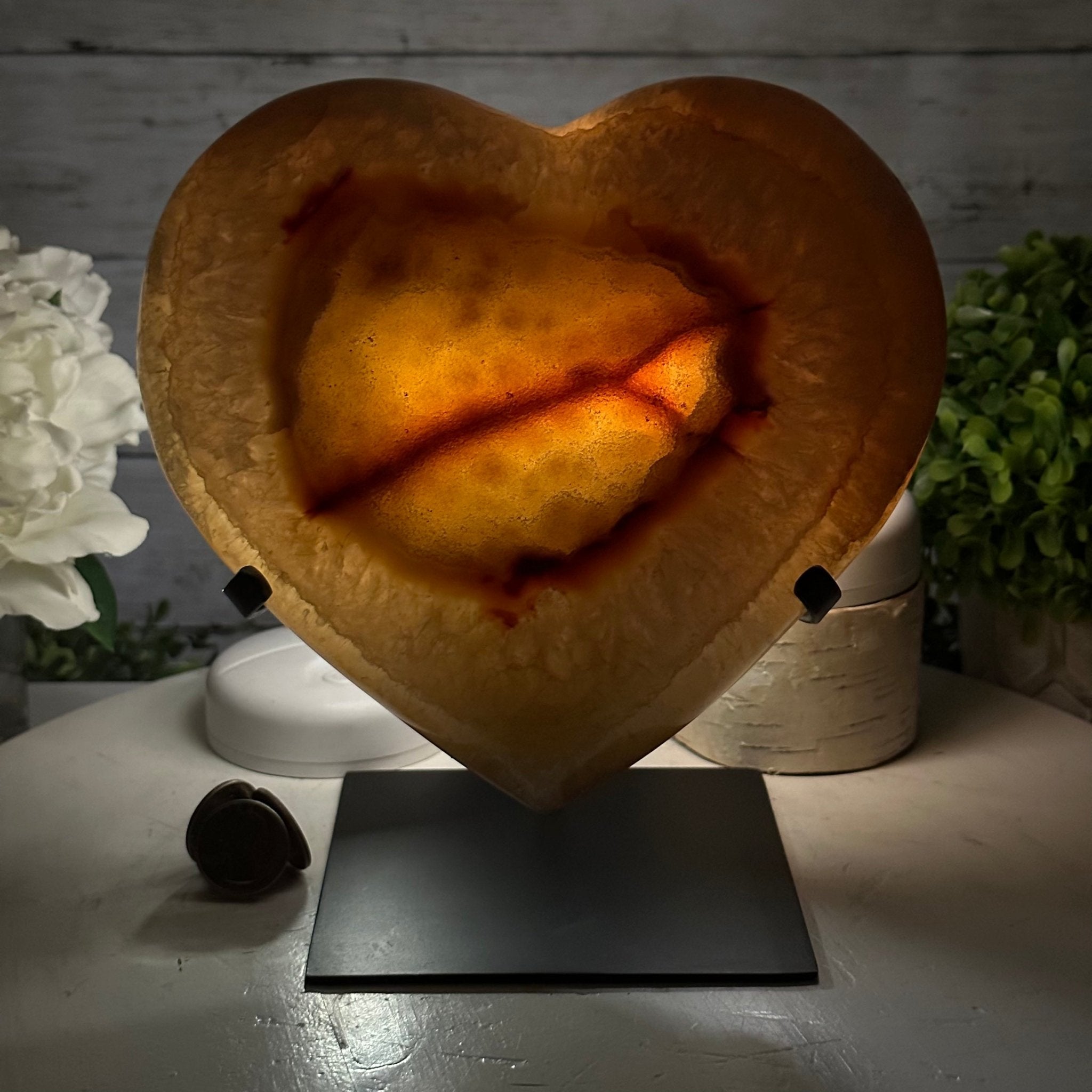 Polished Agate Heart Geode on a Metal Stand, 8.4 lbs & 8.2" Tall, Model #5468-0080 by Brazil Gems - Brazil GemsBrazil GemsPolished Agate Heart Geode on a Metal Stand, 8.4 lbs & 8.2" Tall, Model #5468-0080 by Brazil GemsHearts5468-0080