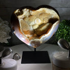 Polished Agate Heart Geode on a Metal Stand, 9.3 lbs & 9" Tall, Model #5468-0086 by Brazil Gems - Brazil GemsBrazil GemsPolished Agate Heart Geode on a Metal Stand, 9.3 lbs & 9" Tall, Model #5468-0086 by Brazil GemsHearts5468-0086