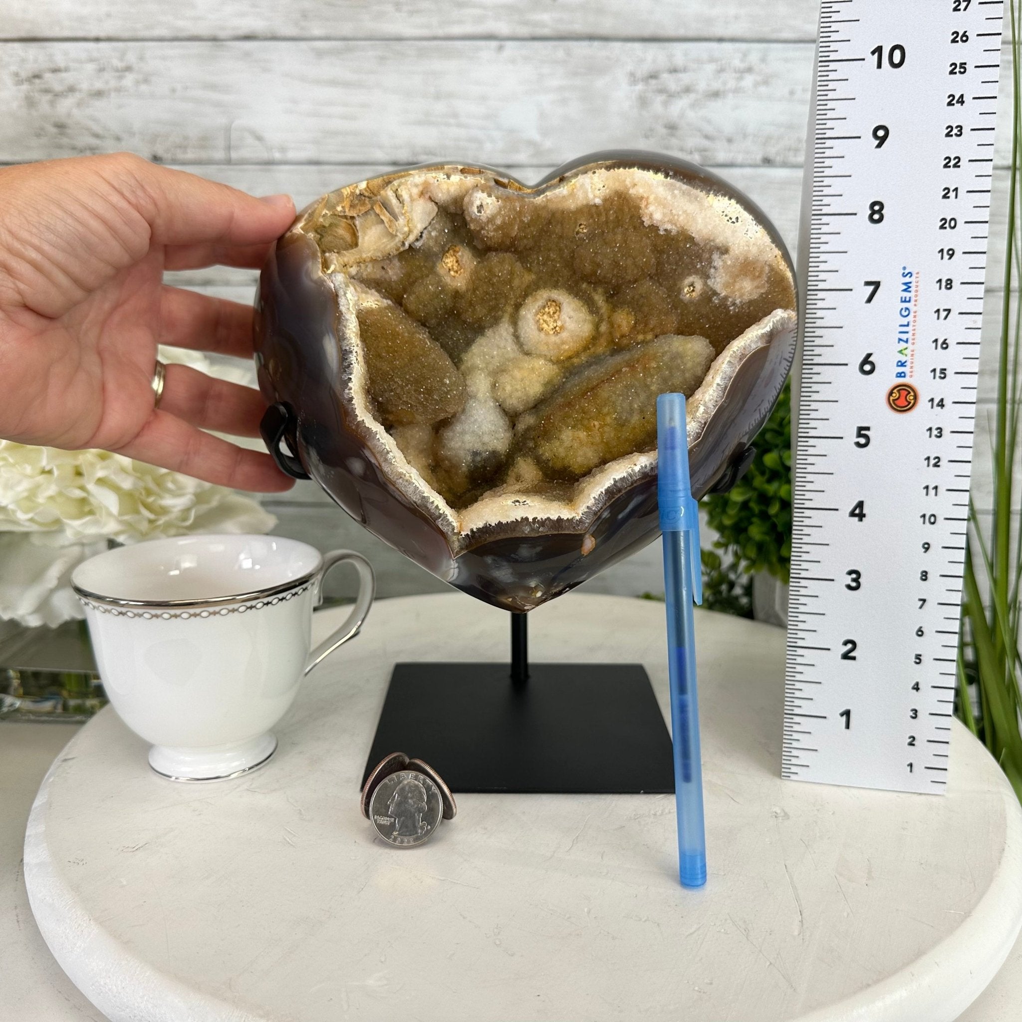 Polished Agate Heart Geode on a Metal Stand, 9.3 lbs & 9" Tall, Model #5468-0086 by Brazil Gems - Brazil GemsBrazil GemsPolished Agate Heart Geode on a Metal Stand, 9.3 lbs & 9" Tall, Model #5468-0086 by Brazil GemsHearts5468-0086