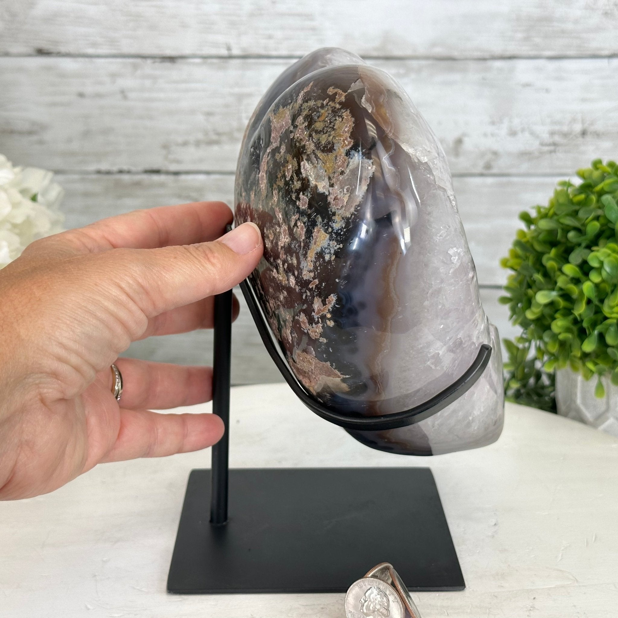 Polished Agate Heart Geode on a Metal Stand, 9.5 lbs & 8.3" Tall, Model #5468-0083 by Brazil Gems - Brazil GemsBrazil GemsPolished Agate Heart Geode on a Metal Stand, 9.5 lbs & 8.3" Tall, Model #5468-0083 by Brazil GemsHearts5468-0083