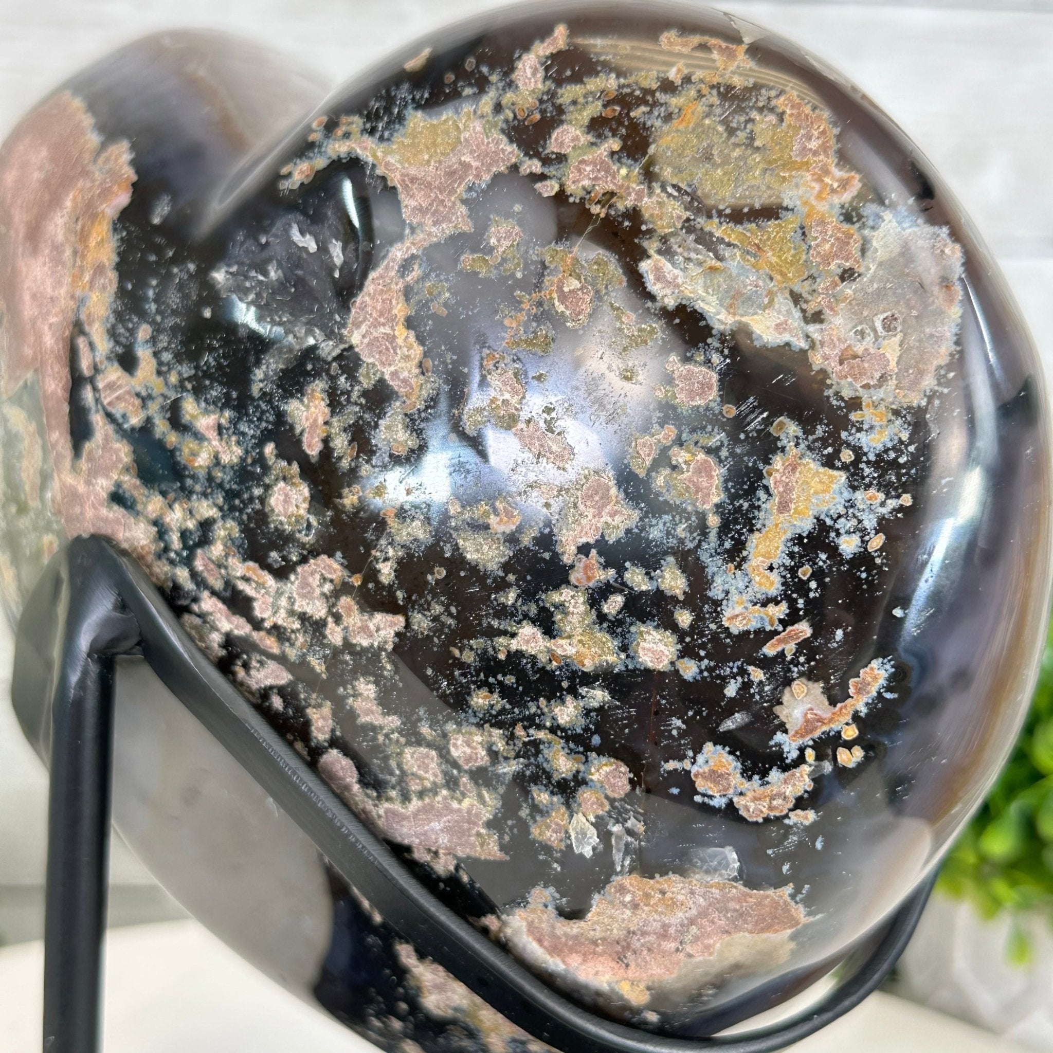 Polished Agate Heart Geode on a Metal Stand, 9.5 lbs & 8.3" Tall, Model #5468-0083 by Brazil Gems - Brazil GemsBrazil GemsPolished Agate Heart Geode on a Metal Stand, 9.5 lbs & 8.3" Tall, Model #5468-0083 by Brazil GemsHearts5468-0083