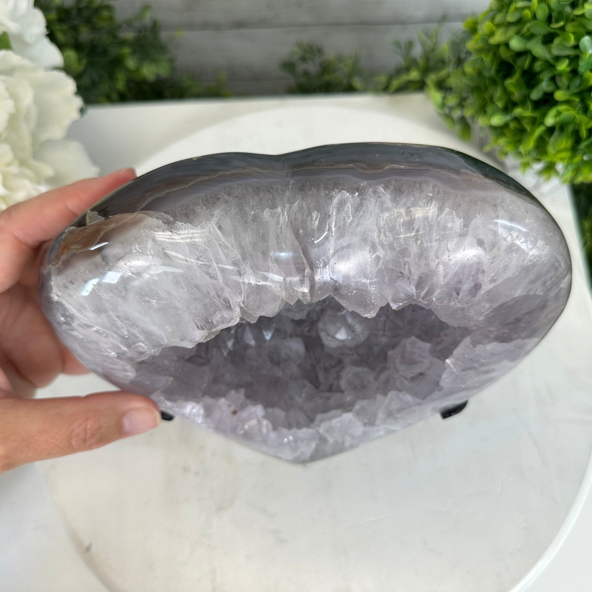 Polished Agate Heart Geode on a Metal Stand, 9.5 lbs & 8.3" Tall, Model #5468-0083 by Brazil Gems - Brazil GemsBrazil GemsPolished Agate Heart Geode on a Metal Stand, 9.5 lbs & 8.3" Tall, Model #5468-0083 by Brazil GemsHearts5468-0083