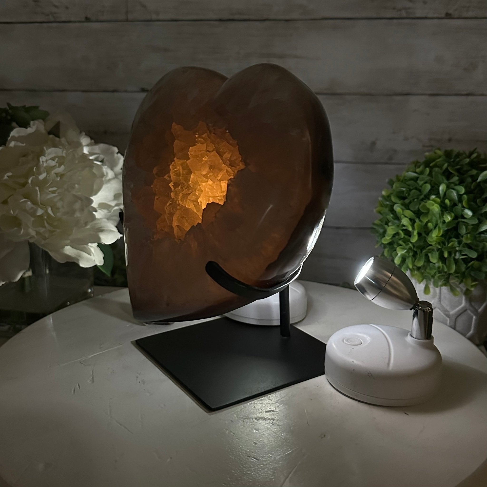 Polished Agate Heart Geode on a Metal Stand, 9.5 lbs & 8.3" Tall, Model #5468-0083 by Brazil Gems - Brazil GemsBrazil GemsPolished Agate Heart Geode on a Metal Stand, 9.5 lbs & 8.3" Tall, Model #5468-0083 by Brazil GemsHearts5468-0083