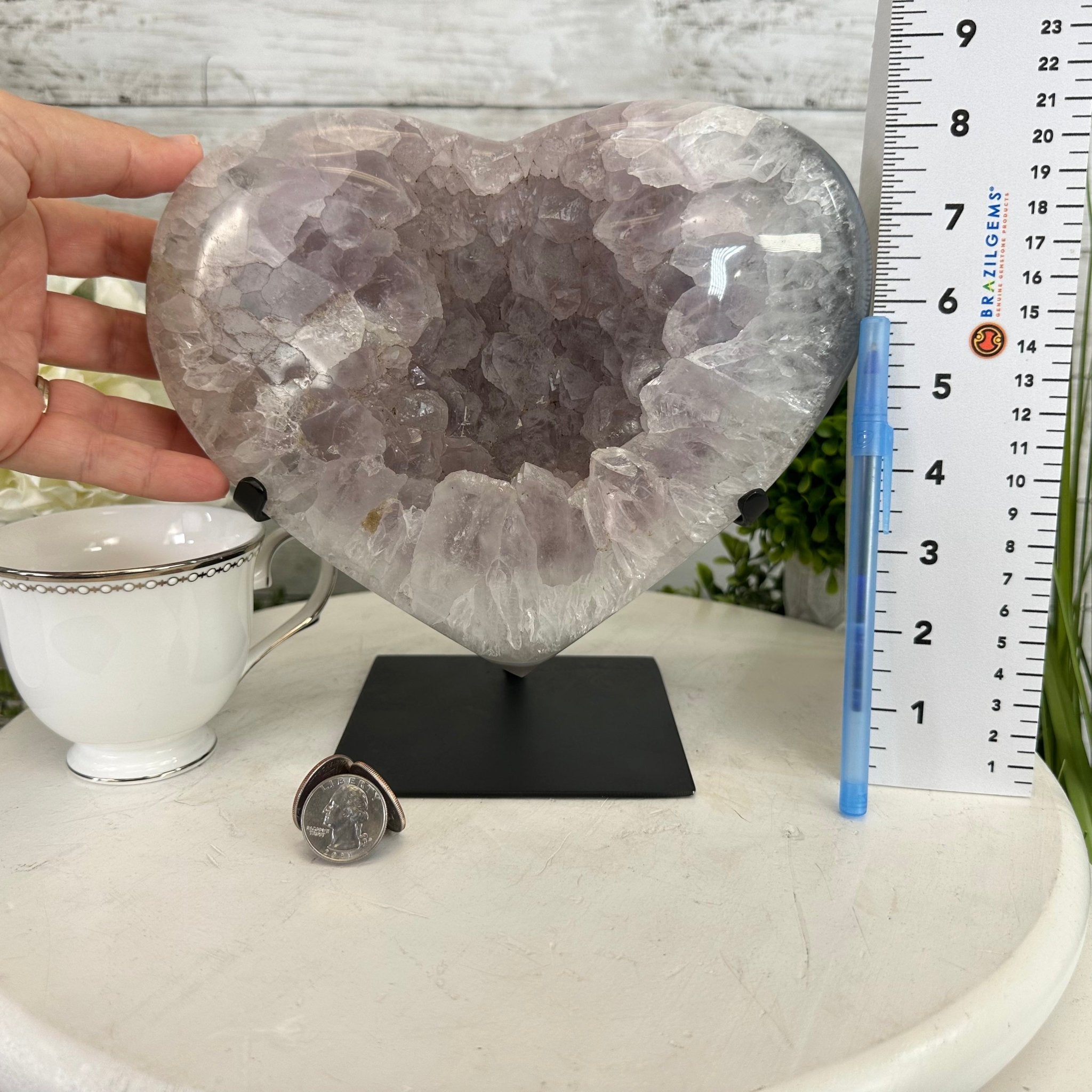 Polished Agate Heart Geode on a Metal Stand, 9.7 lbs & 8.4" Tall, Model #5468-0087 by Brazil Gems - Brazil GemsBrazil GemsPolished Agate Heart Geode on a Metal Stand, 9.7 lbs & 8.4" Tall, Model #5468-0087 by Brazil GemsHearts5468-0087
