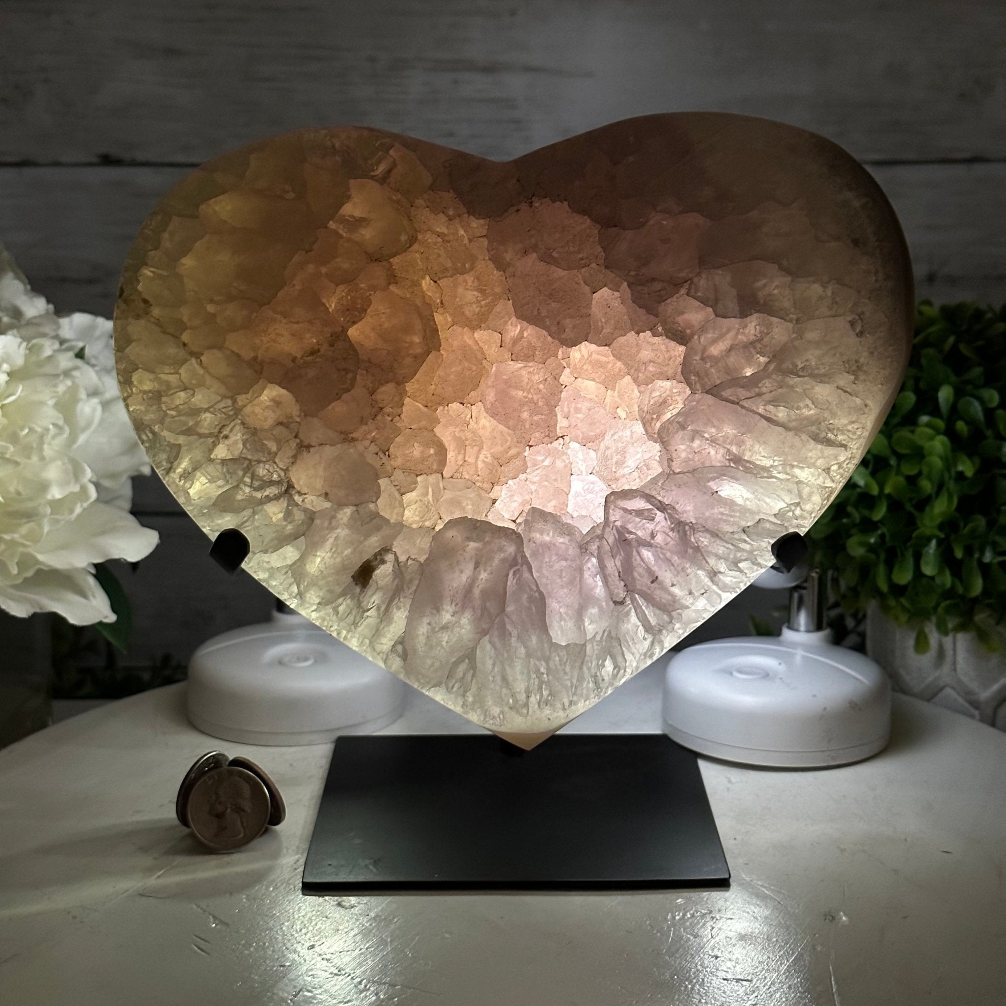 Polished Agate Heart Geode on a Metal Stand, 9.7 lbs & 8.4" Tall, Model #5468-0087 by Brazil Gems - Brazil GemsBrazil GemsPolished Agate Heart Geode on a Metal Stand, 9.7 lbs & 8.4" Tall, Model #5468-0087 by Brazil GemsHearts5468-0087