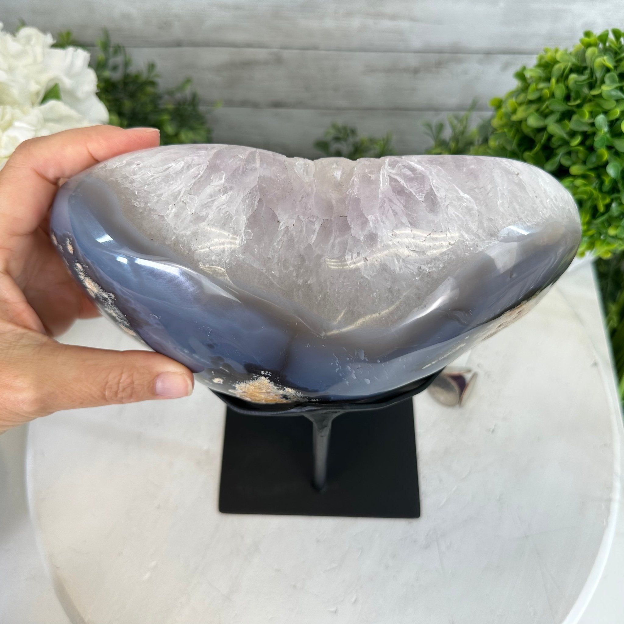 Polished Agate Heart Geode on a Metal Stand, 9.7 lbs & 8.4" Tall, Model #5468-0087 by Brazil Gems - Brazil GemsBrazil GemsPolished Agate Heart Geode on a Metal Stand, 9.7 lbs & 8.4" Tall, Model #5468-0087 by Brazil GemsHearts5468-0087