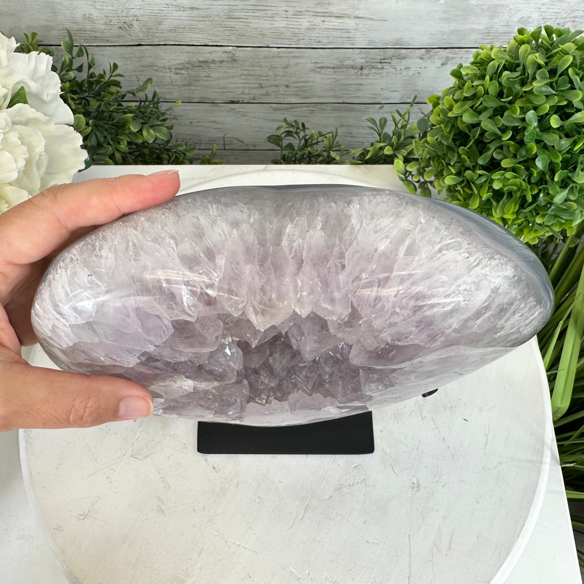Polished Agate Heart Geode on a Metal Stand, 9.7 lbs & 8.4" Tall, Model #5468-0087 by Brazil Gems - Brazil GemsBrazil GemsPolished Agate Heart Geode on a Metal Stand, 9.7 lbs & 8.4" Tall, Model #5468-0087 by Brazil GemsHearts5468-0087