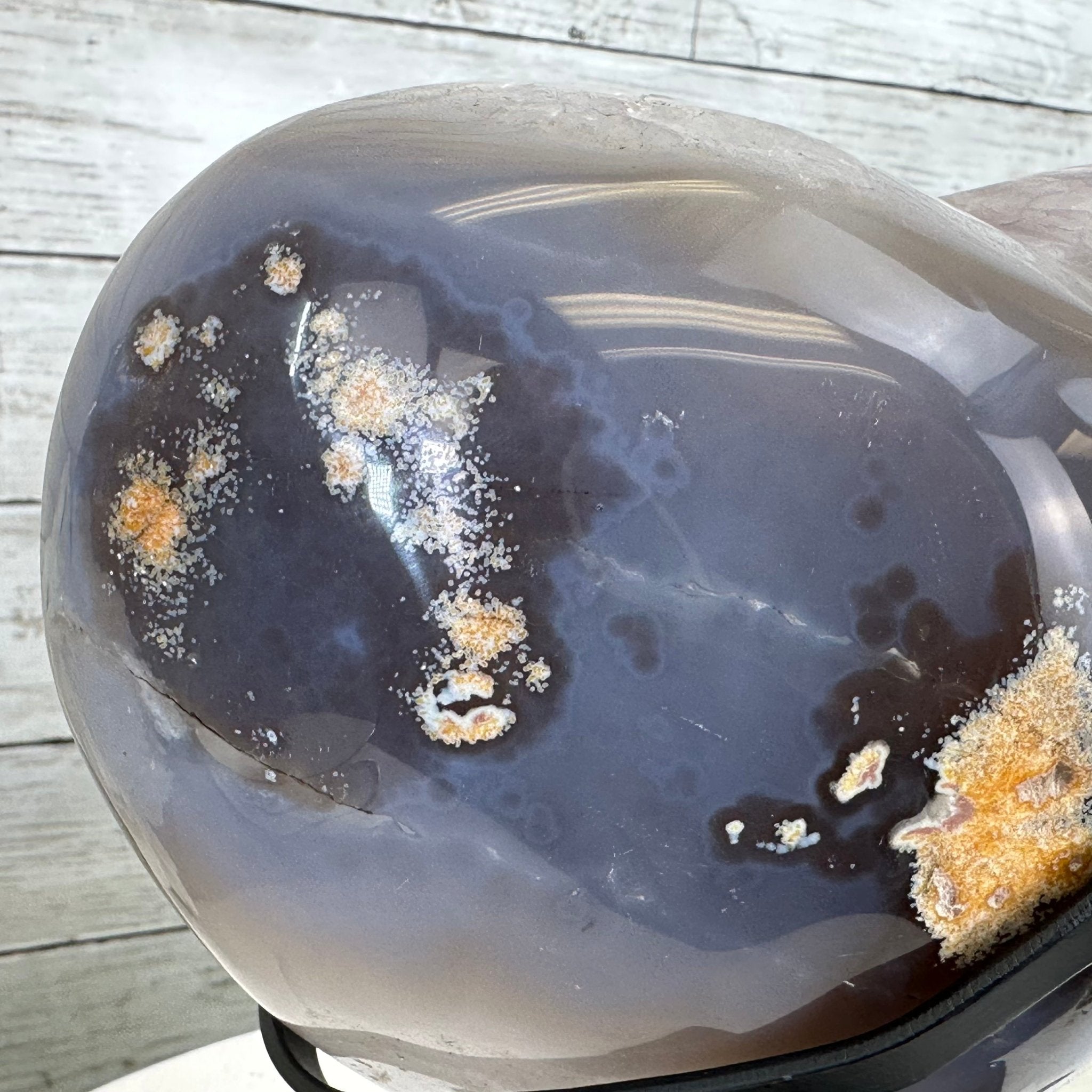 Polished Agate Heart Geode on a Metal Stand, 9.7 lbs & 8.4" Tall, Model #5468-0087 by Brazil Gems - Brazil GemsBrazil GemsPolished Agate Heart Geode on a Metal Stand, 9.7 lbs & 8.4" Tall, Model #5468-0087 by Brazil GemsHearts5468-0087