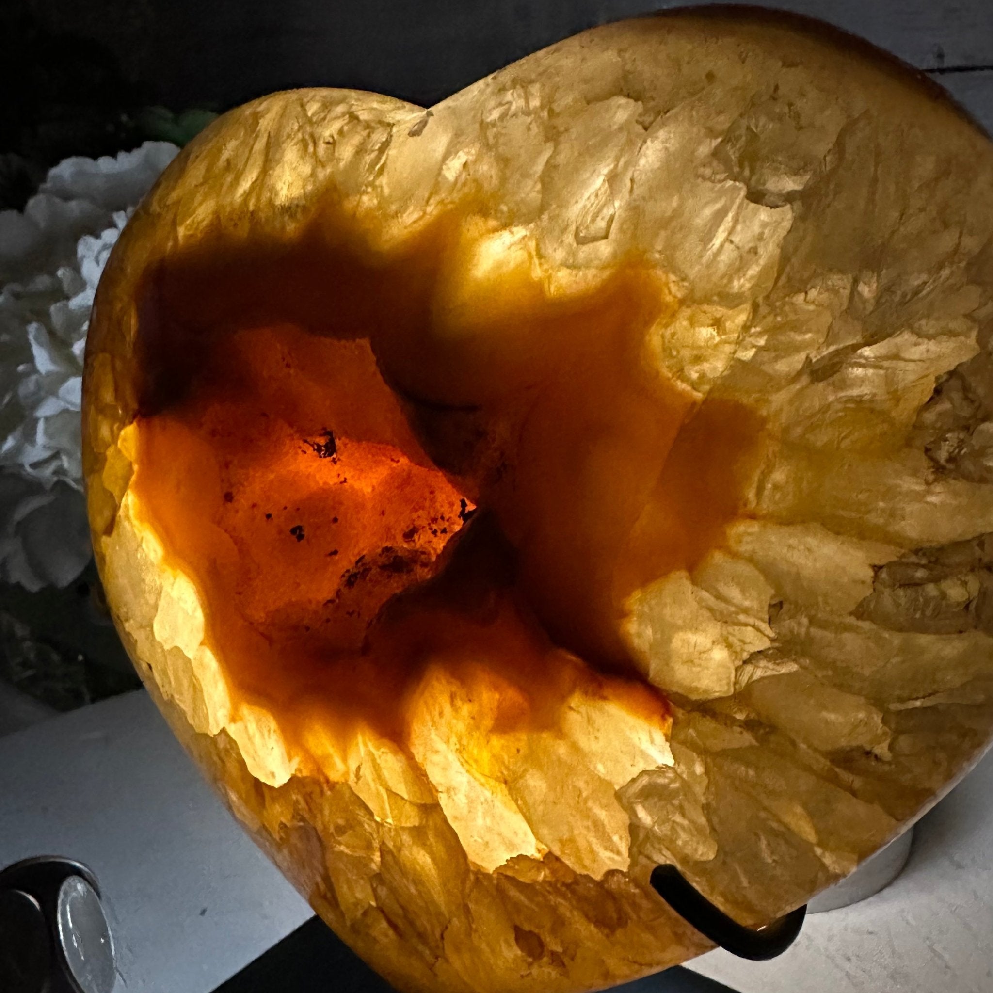 Polished Agate Heart-Shaped Geode on a Metal Stand, 4.7 lbs & 6.8" Tall, Model #5468-0013 by Brazil Gems - Brazil GemsBrazil GemsPolished Agate Heart-Shaped Geode on a Metal Stand, 4.7 lbs & 6.8" Tall, Model #5468-0013 by Brazil GemsHearts5468-0013
