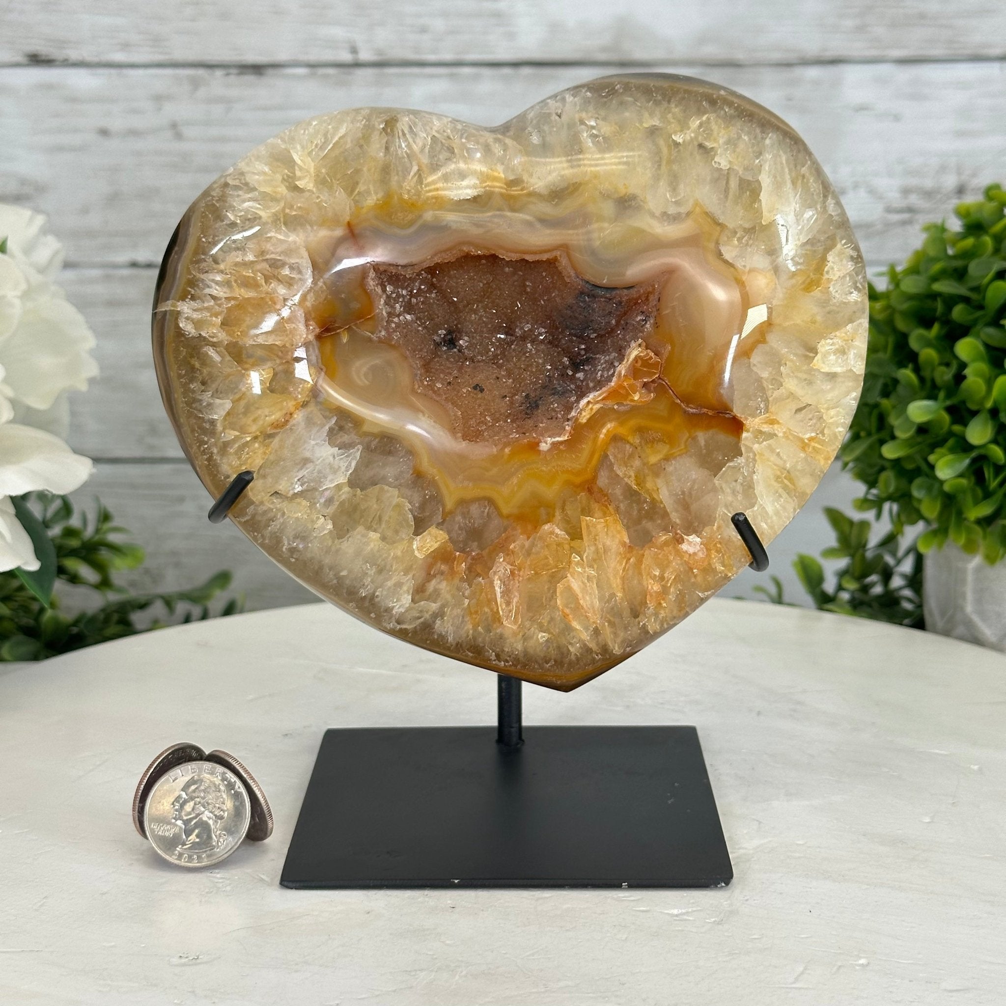 Polished Agate Heart-Shaped Geode on a Metal Stand, 4.7 lbs & 6.8" Tall, Model #5468-0013 by Brazil Gems - Brazil GemsBrazil GemsPolished Agate Heart-Shaped Geode on a Metal Stand, 4.7 lbs & 6.8" Tall, Model #5468-0013 by Brazil GemsHearts5468-0013