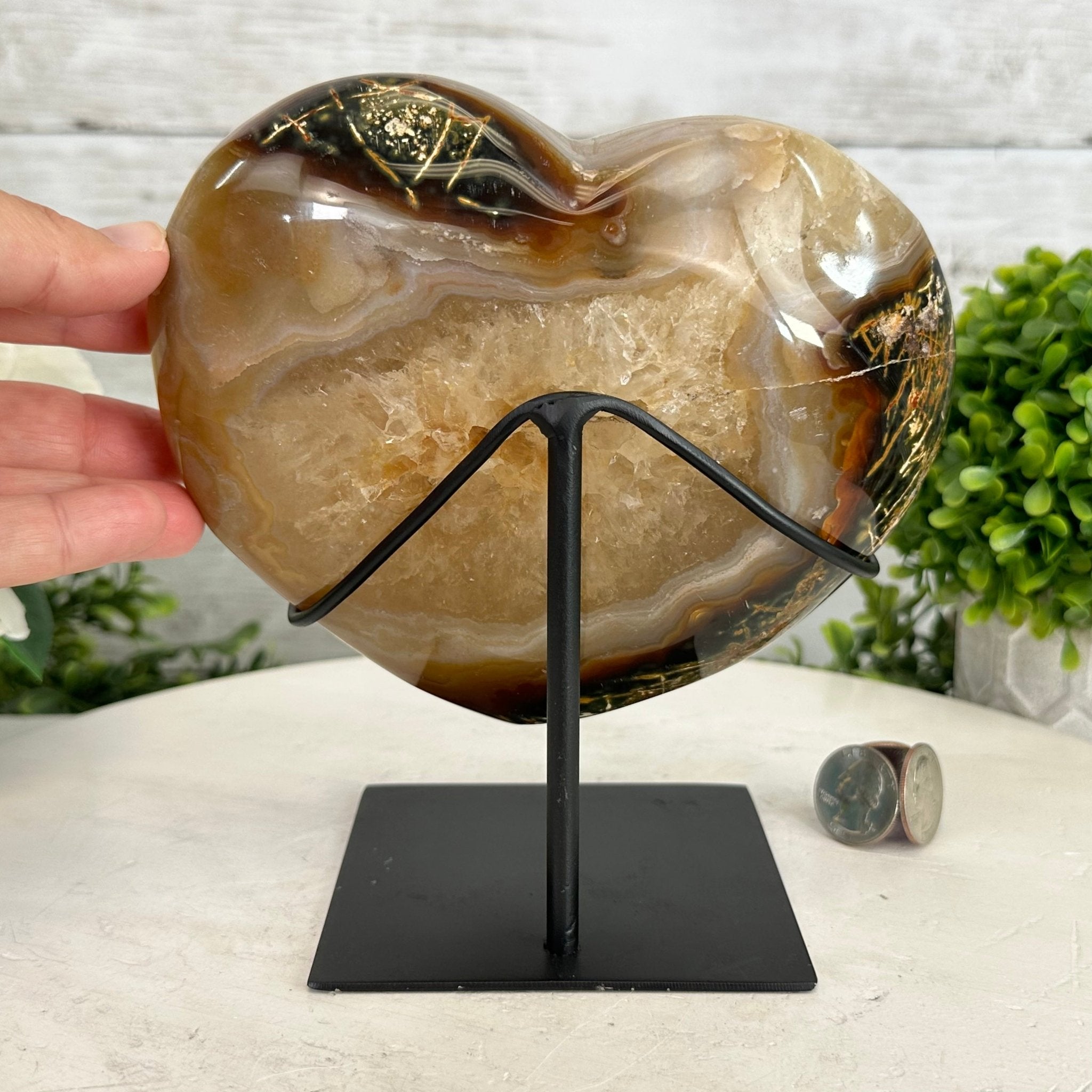 Polished Agate Heart-Shaped Geode on a Metal Stand, 4.7 lbs & 6.8" Tall, Model #5468-0013 by Brazil Gems - Brazil GemsBrazil GemsPolished Agate Heart-Shaped Geode on a Metal Stand, 4.7 lbs & 6.8" Tall, Model #5468-0013 by Brazil GemsHearts5468-0013