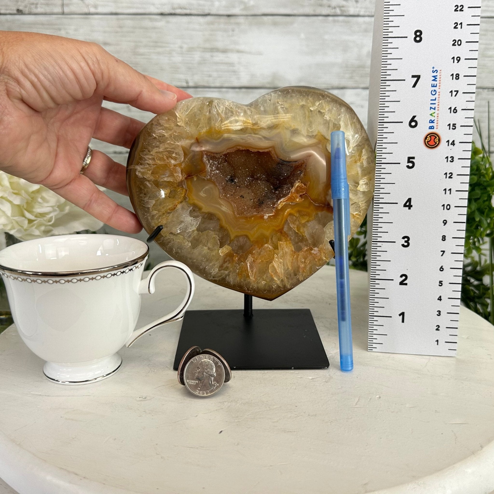 Polished Agate Heart-Shaped Geode on a Metal Stand, 4.7 lbs & 6.8" Tall, Model #5468-0013 by Brazil Gems - Brazil GemsBrazil GemsPolished Agate Heart-Shaped Geode on a Metal Stand, 4.7 lbs & 6.8" Tall, Model #5468-0013 by Brazil GemsHearts5468-0013