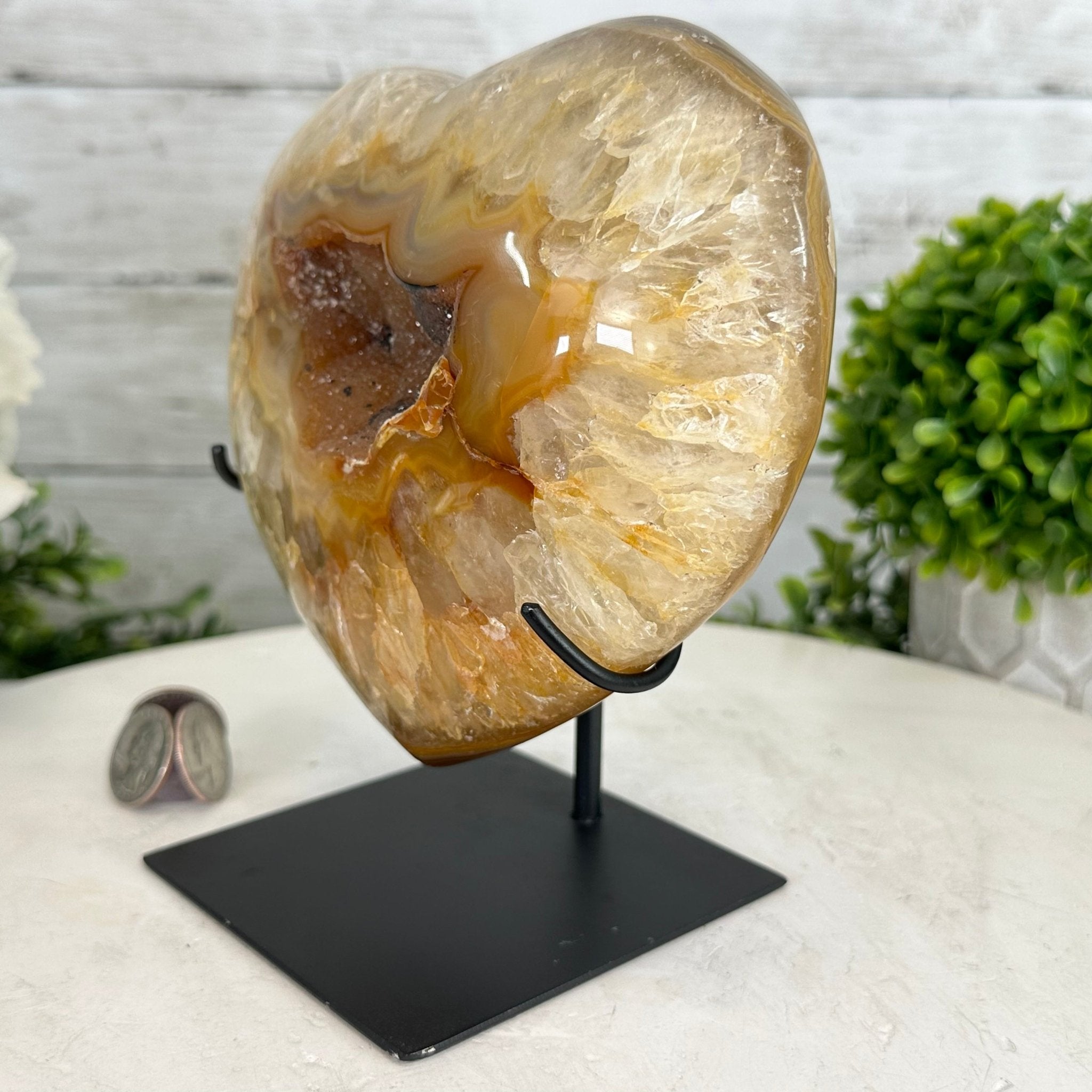 Polished Agate Heart-Shaped Geode on a Metal Stand, 4.7 lbs & 6.8" Tall, Model #5468-0013 by Brazil Gems - Brazil GemsBrazil GemsPolished Agate Heart-Shaped Geode on a Metal Stand, 4.7 lbs & 6.8" Tall, Model #5468-0013 by Brazil GemsHearts5468-0013