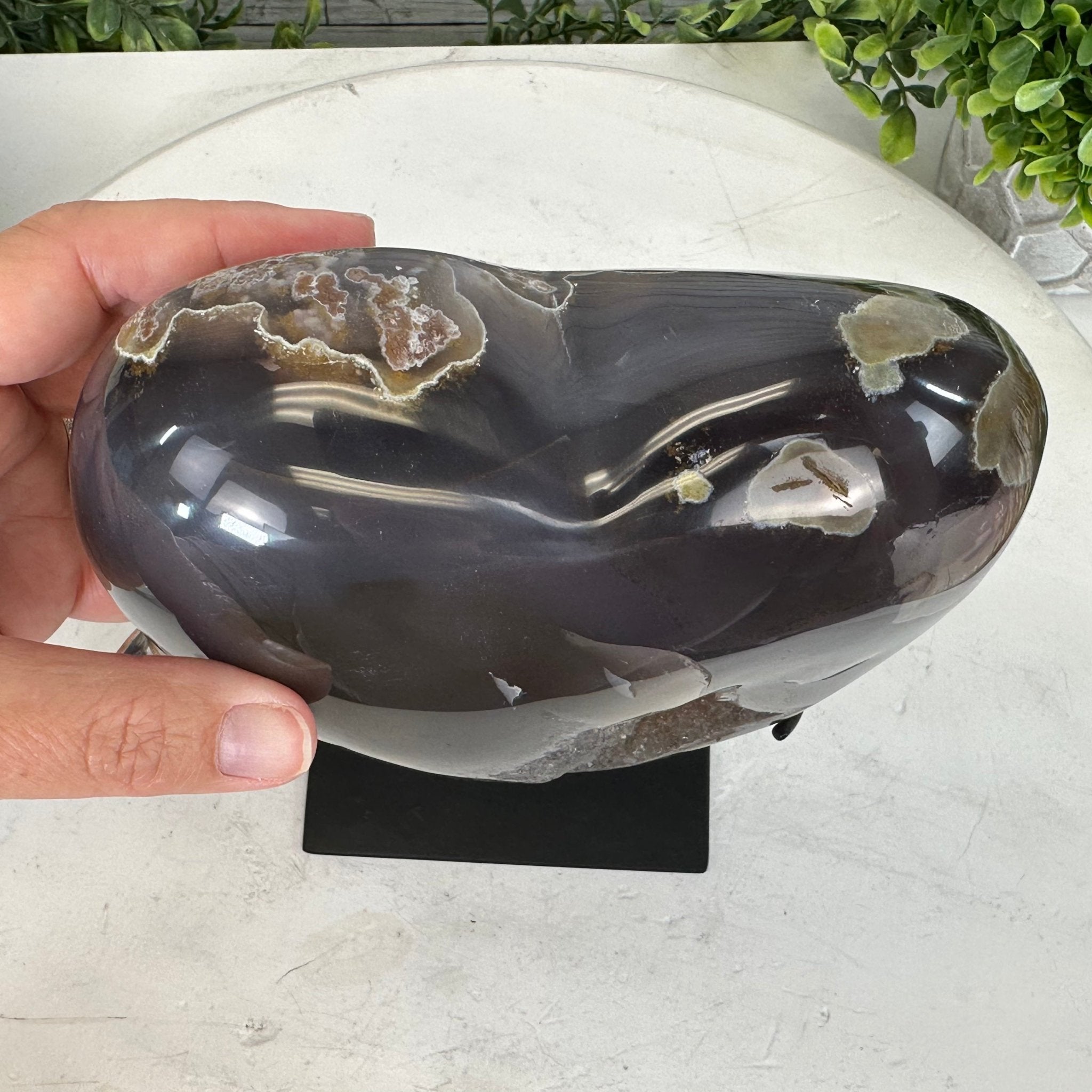 Polished Agate Heart-Shaped Geode on a Metal Stand, 5.4 lbs & 6.75" Tall, Model #5468-0014 by Brazil Gems - Brazil GemsBrazil GemsPolished Agate Heart-Shaped Geode on a Metal Stand, 5.4 lbs & 6.75" Tall, Model #5468-0014 by Brazil GemsHearts5468-0014