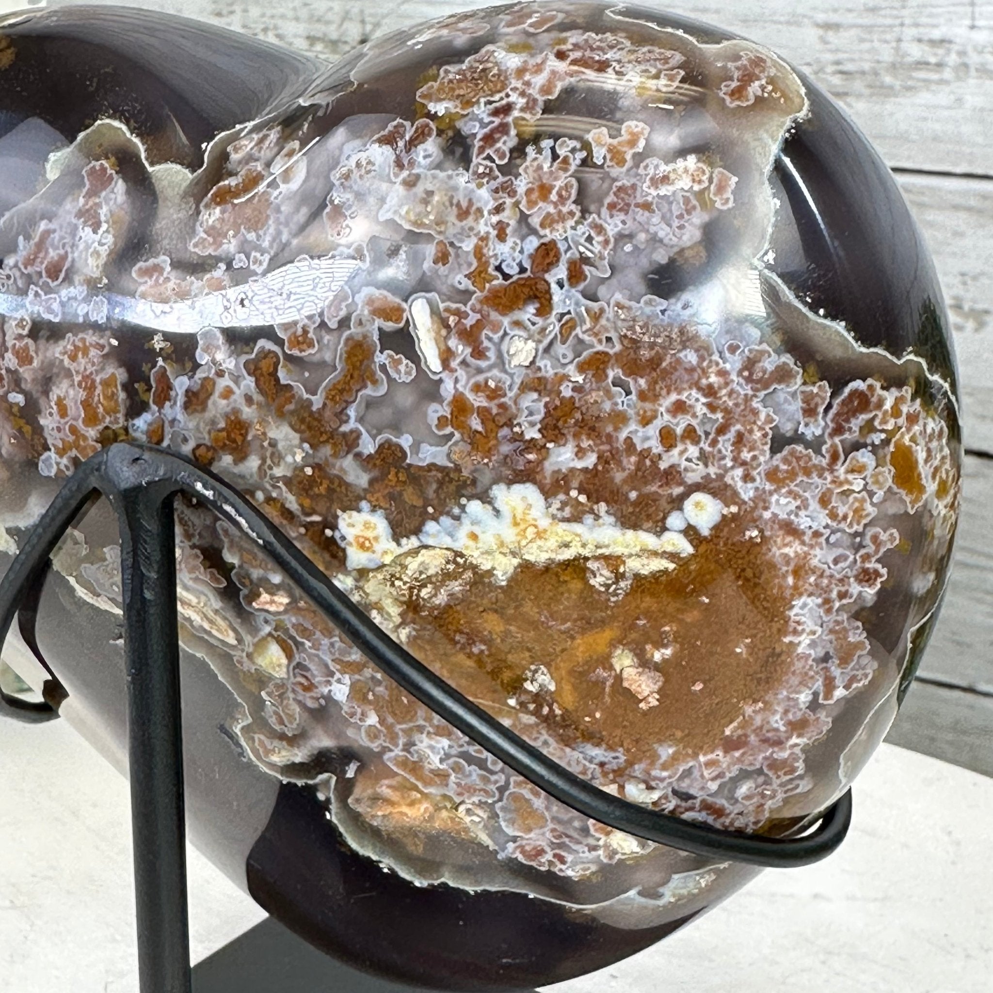 Polished Agate Heart-Shaped Geode on a Metal Stand, 5.4 lbs & 6.75" Tall, Model #5468-0014 by Brazil Gems - Brazil GemsBrazil GemsPolished Agate Heart-Shaped Geode on a Metal Stand, 5.4 lbs & 6.75" Tall, Model #5468-0014 by Brazil GemsHearts5468-0014