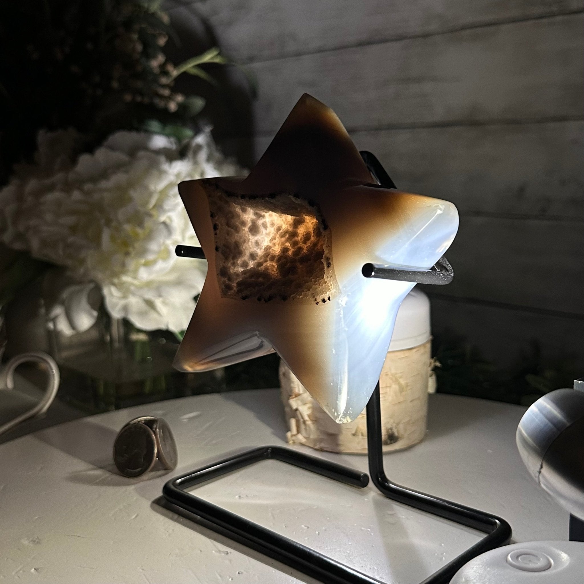 Polished Agate Star on a Metal Stand, 1.7 lbs & 6.6" Tall #5273-0007 - Brazil GemsBrazil GemsPolished Agate Star on a Metal Stand, 1.7 lbs & 6.6" Tall #5273-0007Stars5273-0007