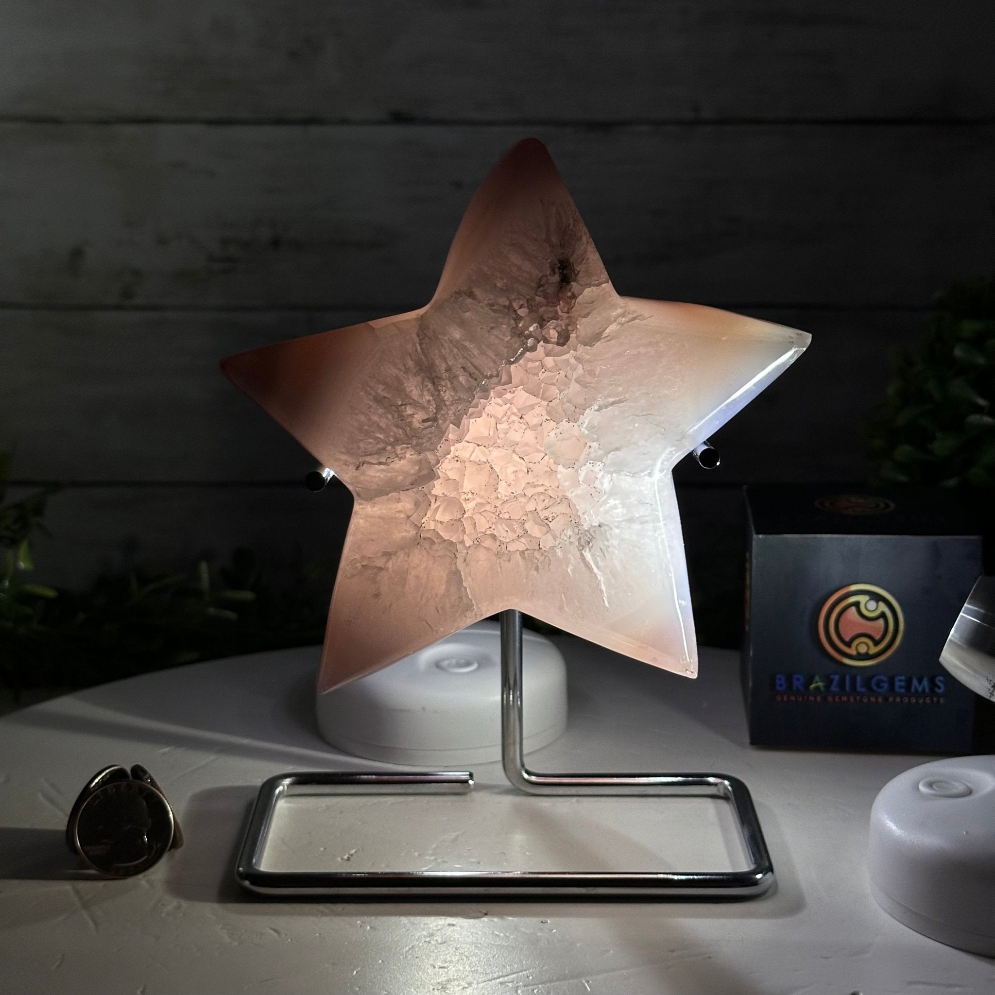 Polished Agate Star on a Metal Stand, 2.4 lbs & 7.3" Tall #5273-0012 - Brazil GemsBrazil GemsPolished Agate Star on a Metal Stand, 2.4 lbs & 7.3" Tall #5273-0012Stars5273-0012