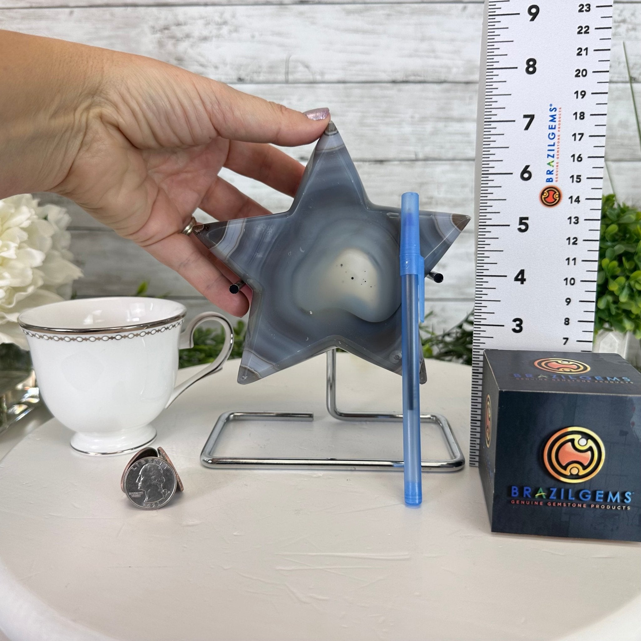 Polished Agate Star on a Metal Stand, 2.5 lbs & 7.1" Tall #5273-0013 - Brazil GemsBrazil GemsPolished Agate Star on a Metal Stand, 2.5 lbs & 7.1" Tall #5273-0013Stars5273-0013