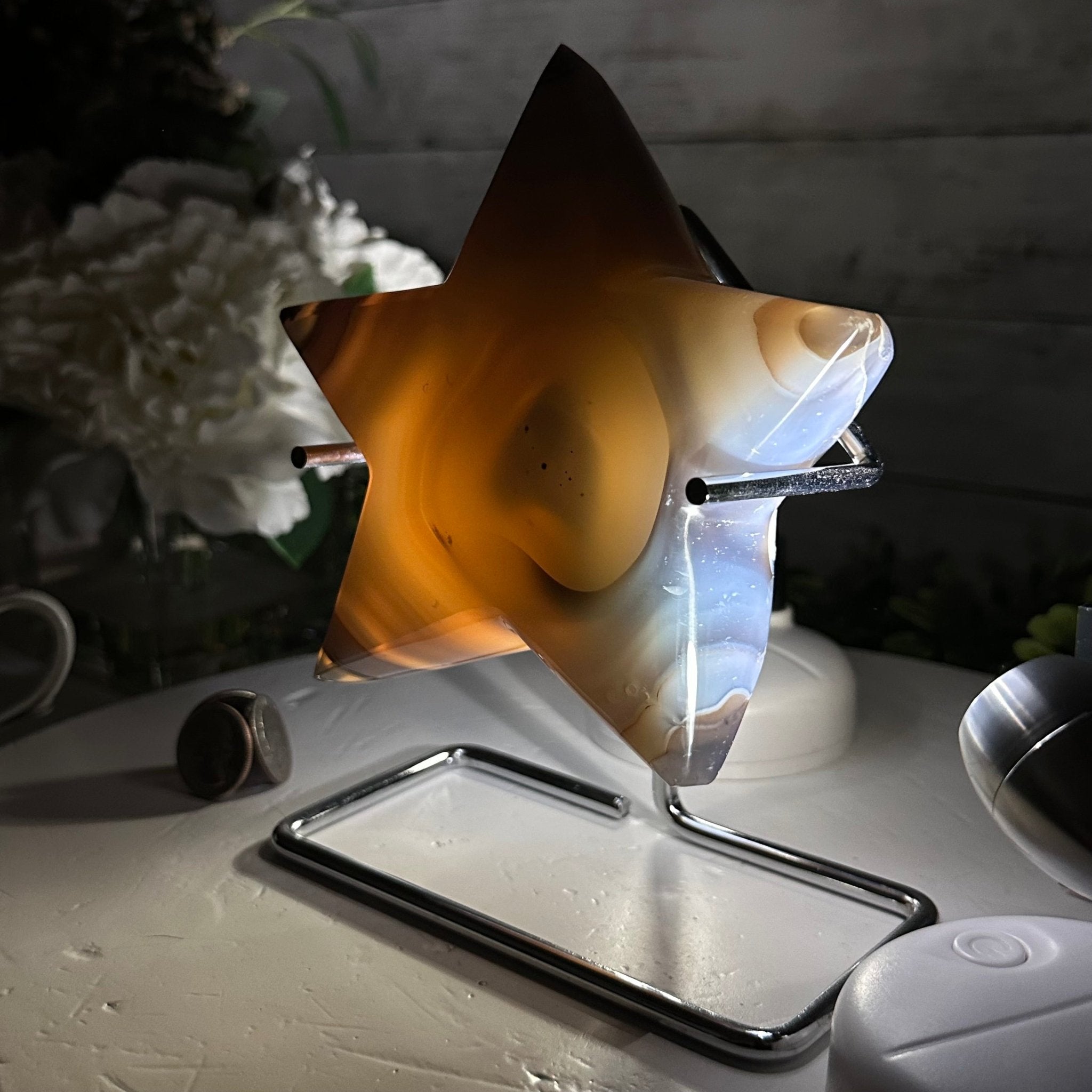 Polished Agate Star on a Metal Stand, 2.5 lbs & 7.1" Tall #5273-0013 - Brazil GemsBrazil GemsPolished Agate Star on a Metal Stand, 2.5 lbs & 7.1" Tall #5273-0013Stars5273-0013