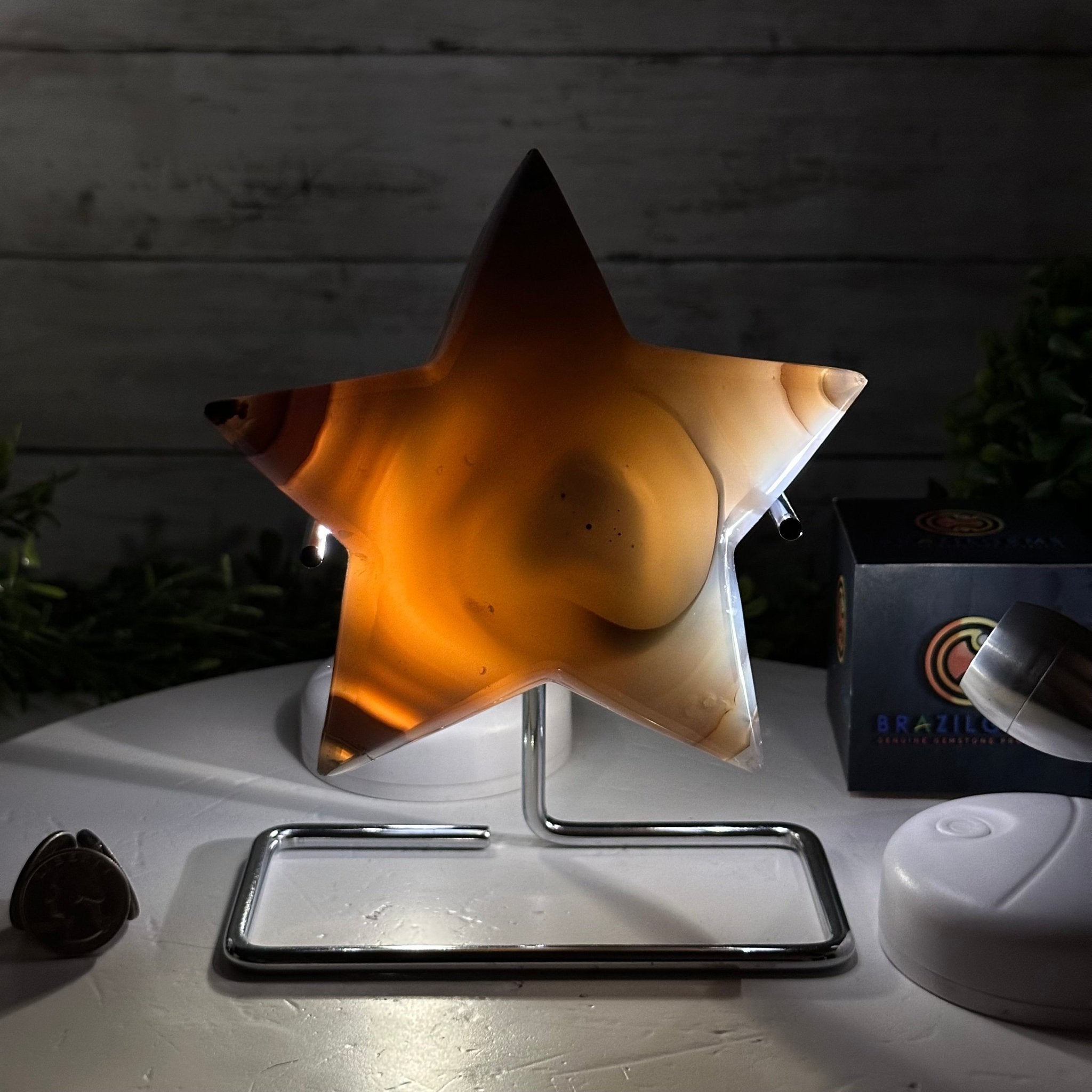 Polished Agate Star on a Metal Stand, 2.5 lbs & 7.1" Tall #5273-0013 - Brazil GemsBrazil GemsPolished Agate Star on a Metal Stand, 2.5 lbs & 7.1" Tall #5273-0013Stars5273-0013
