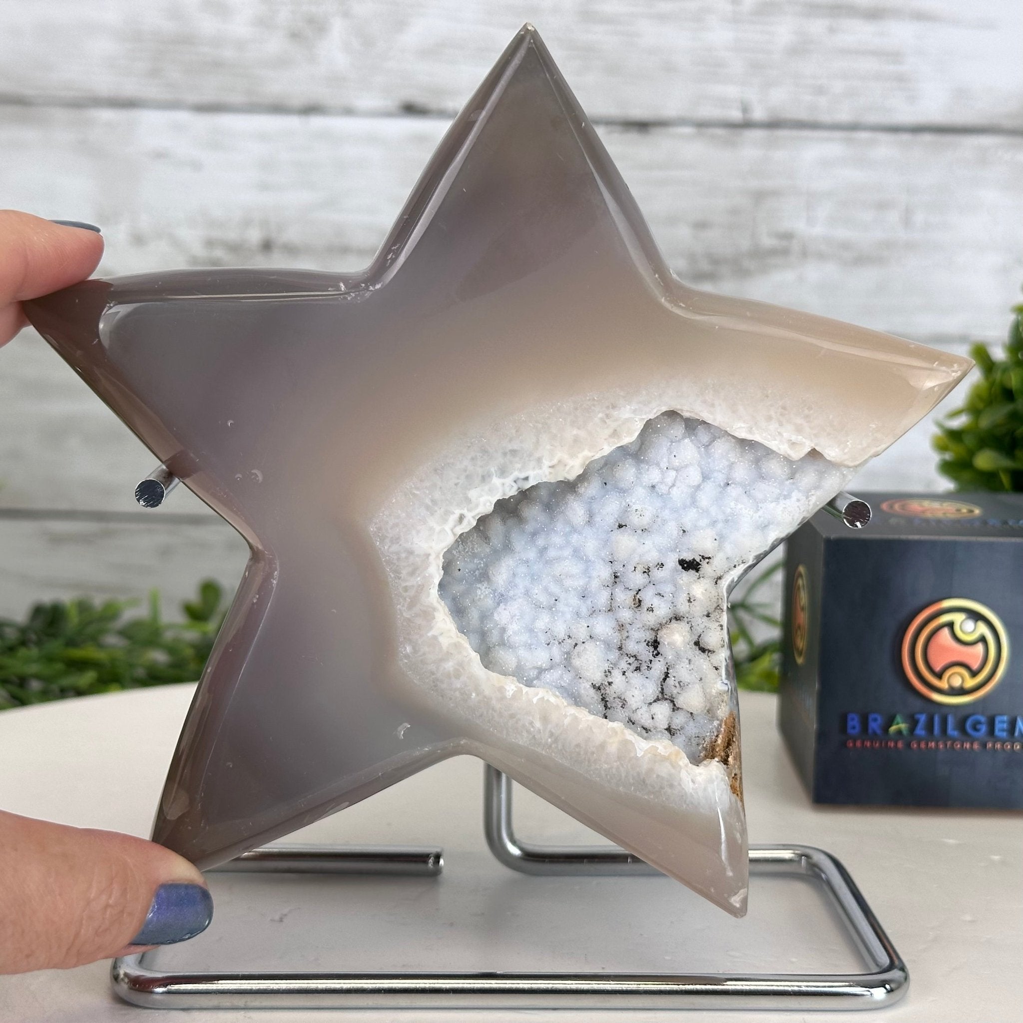Polished Agate Star on a Metal Stand, 3.6 lbs & 6.7" Tall #5273-0020 - Brazil GemsBrazil GemsPolished Agate Star on a Metal Stand, 3.6 lbs & 6.7" Tall #5273-0020Stars5273-0020