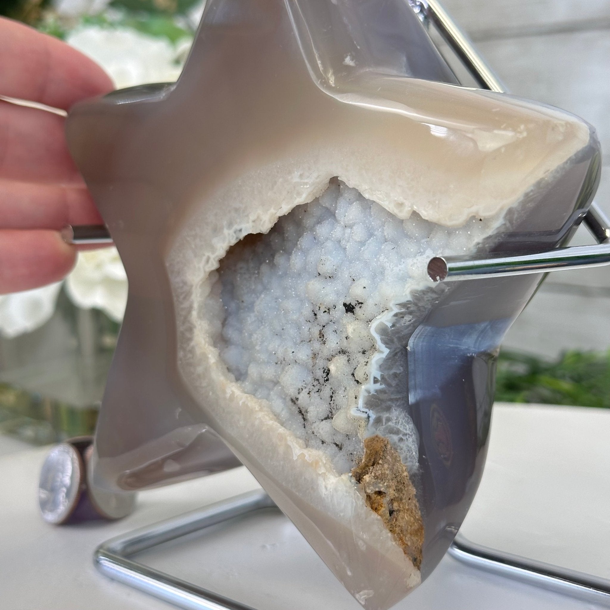 Polished Agate Star on a Metal Stand, 3.6 lbs & 6.7" Tall #5273-0020 - Brazil GemsBrazil GemsPolished Agate Star on a Metal Stand, 3.6 lbs & 6.7" Tall #5273-0020Stars5273-0020