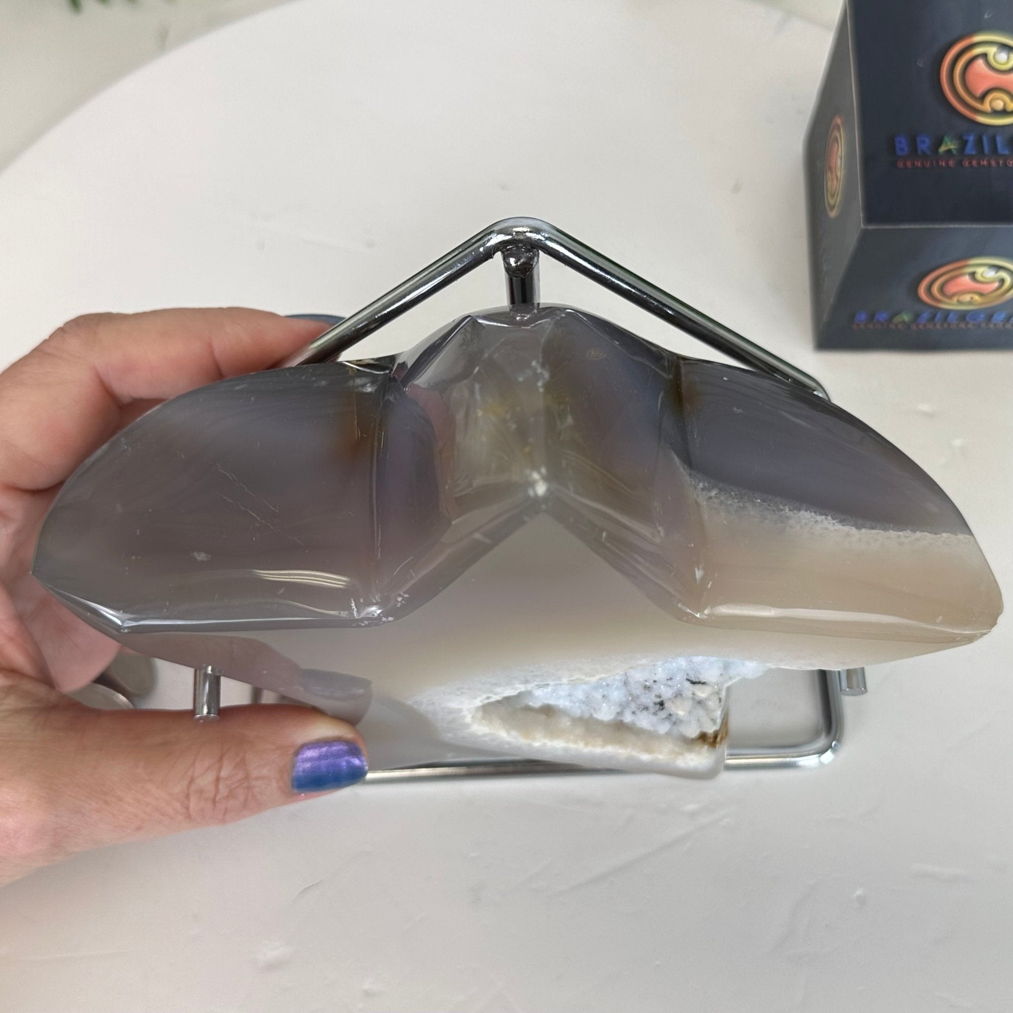Polished Agate Star on a Metal Stand, 3.6 lbs & 6.7" Tall #5273-0020 - Brazil GemsBrazil GemsPolished Agate Star on a Metal Stand, 3.6 lbs & 6.7" Tall #5273-0020Stars5273-0020